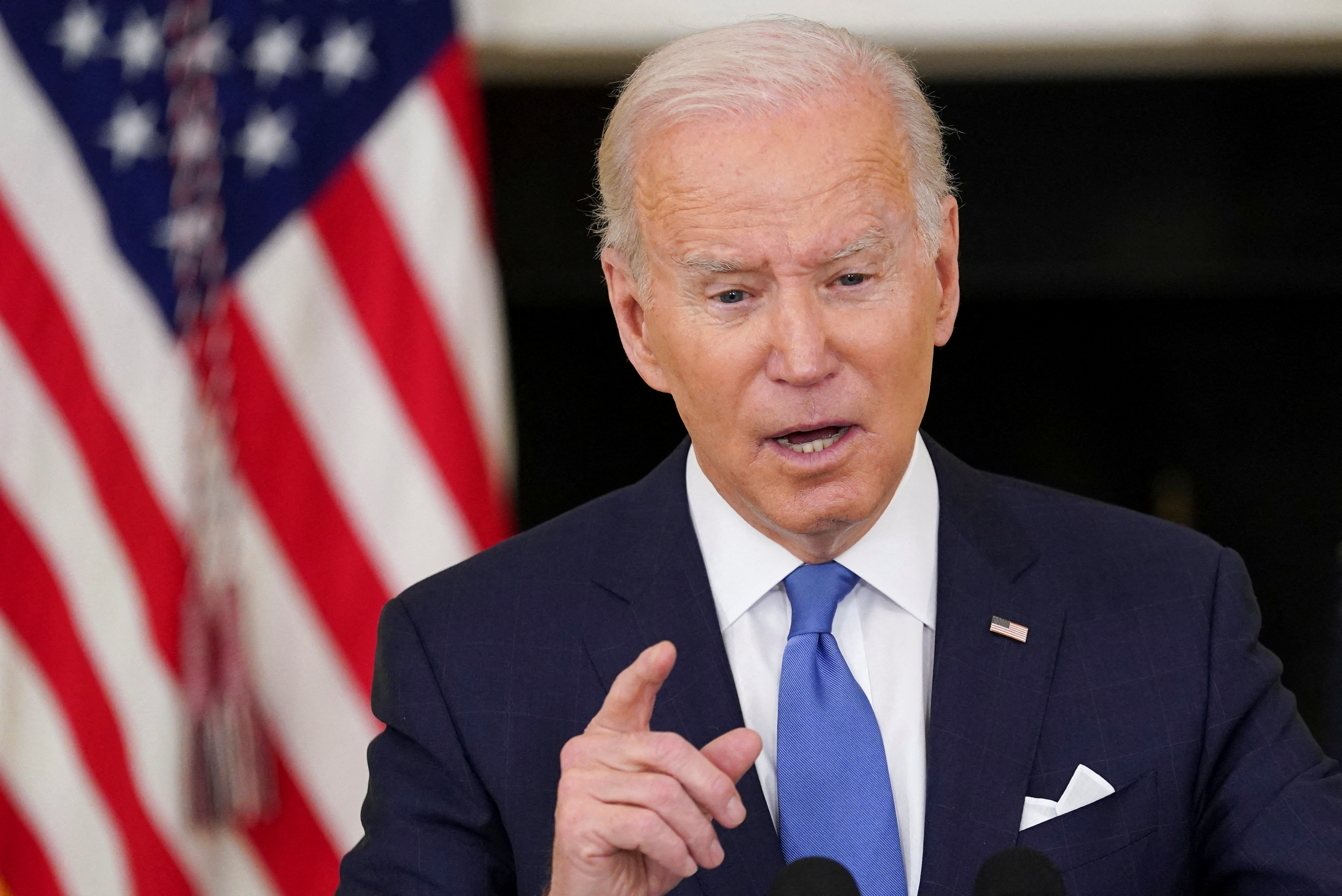 U.S. President Joe Biden speaks about the country's fight against COVID-19, in Washington