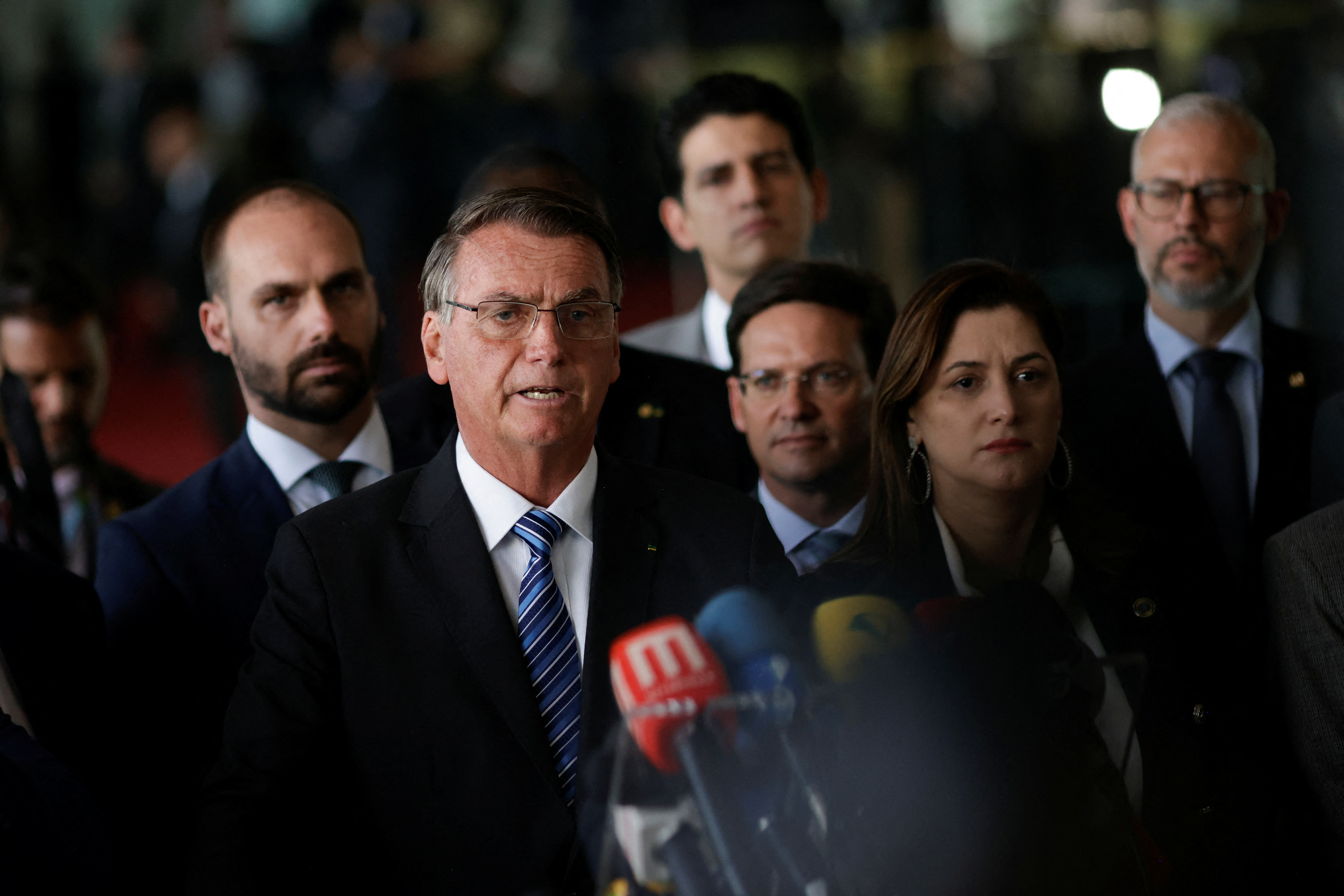 Brazil's President Jair Bolsonaro gives press statement at Alvorada Palace in Brasilia