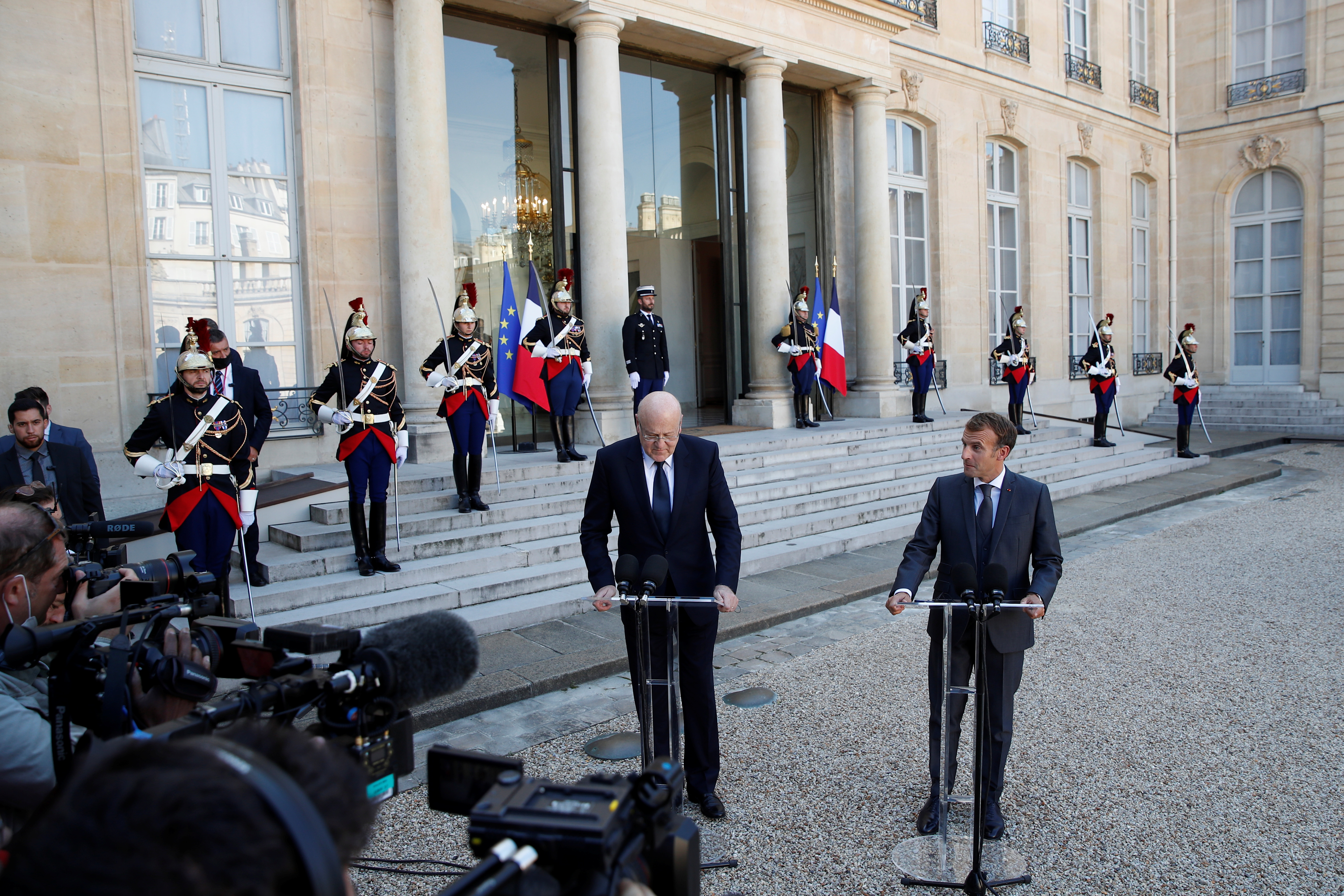 French President Emmanuel Macron meets Lebanon's Prime Minister Najib Mikati in Paris
