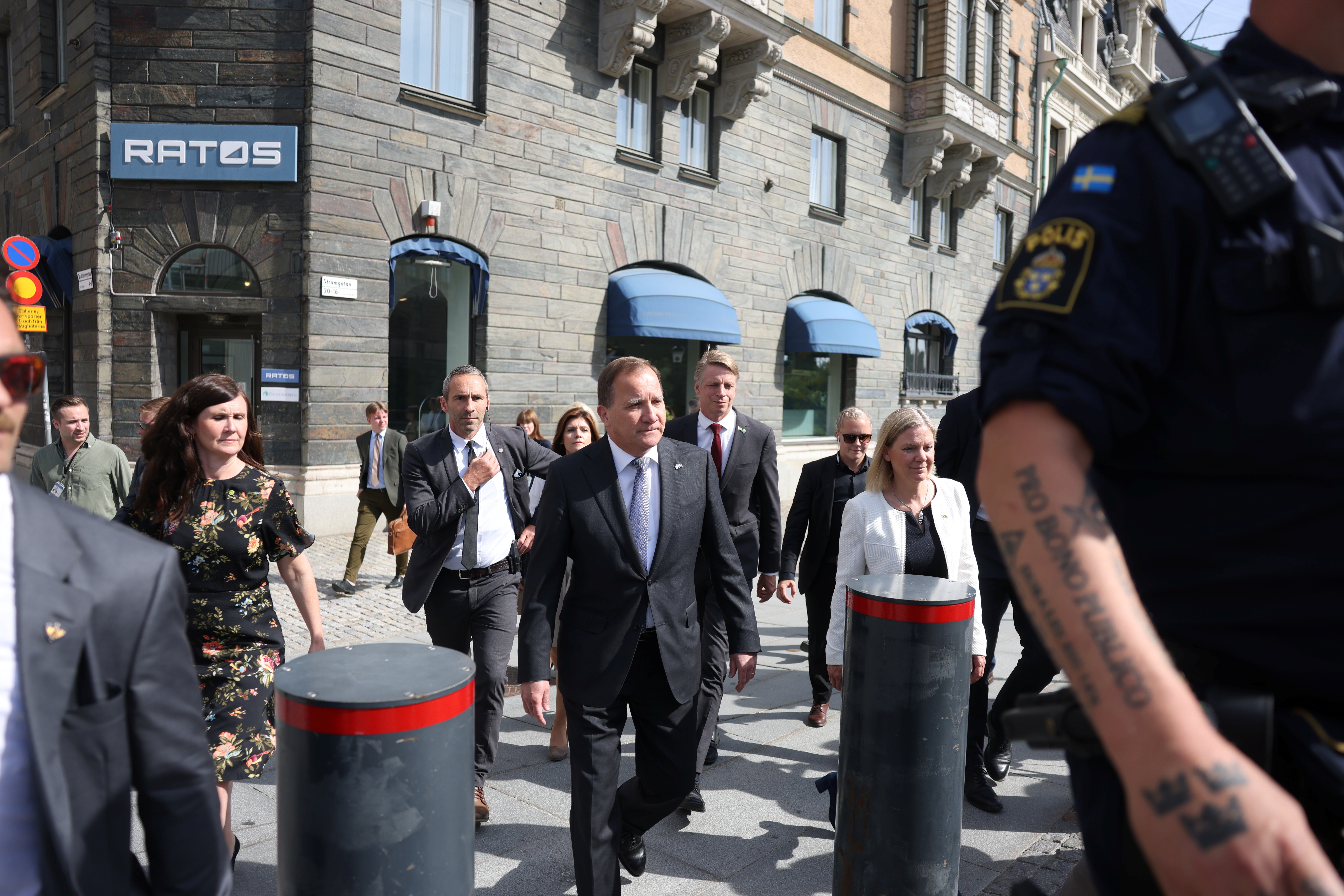 Sweden's Prime Minister Stefan Lofven, Minister for Gender Equality and Housing Marta Stenevi, and Finance Minister Magdalena Andersson arrive to the Swedish parliament building for the no-confidence vote, in Stockholm, Sweden June 21, 2021. TT News Agency/Nils Petter Nilsson via REUTERS  