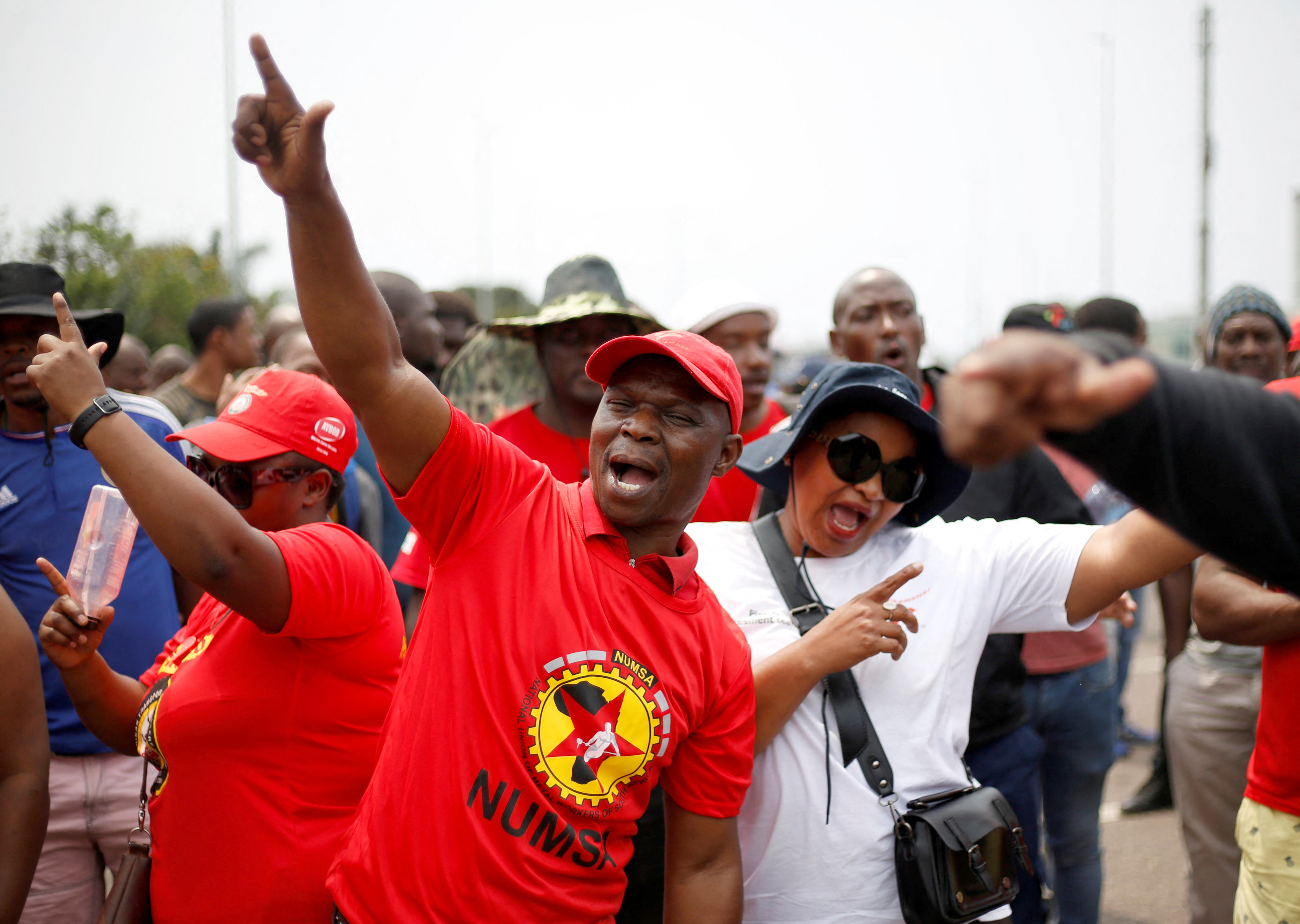 Transnet workers protest as a labour strike continues at an entrance to the harbour in Durban