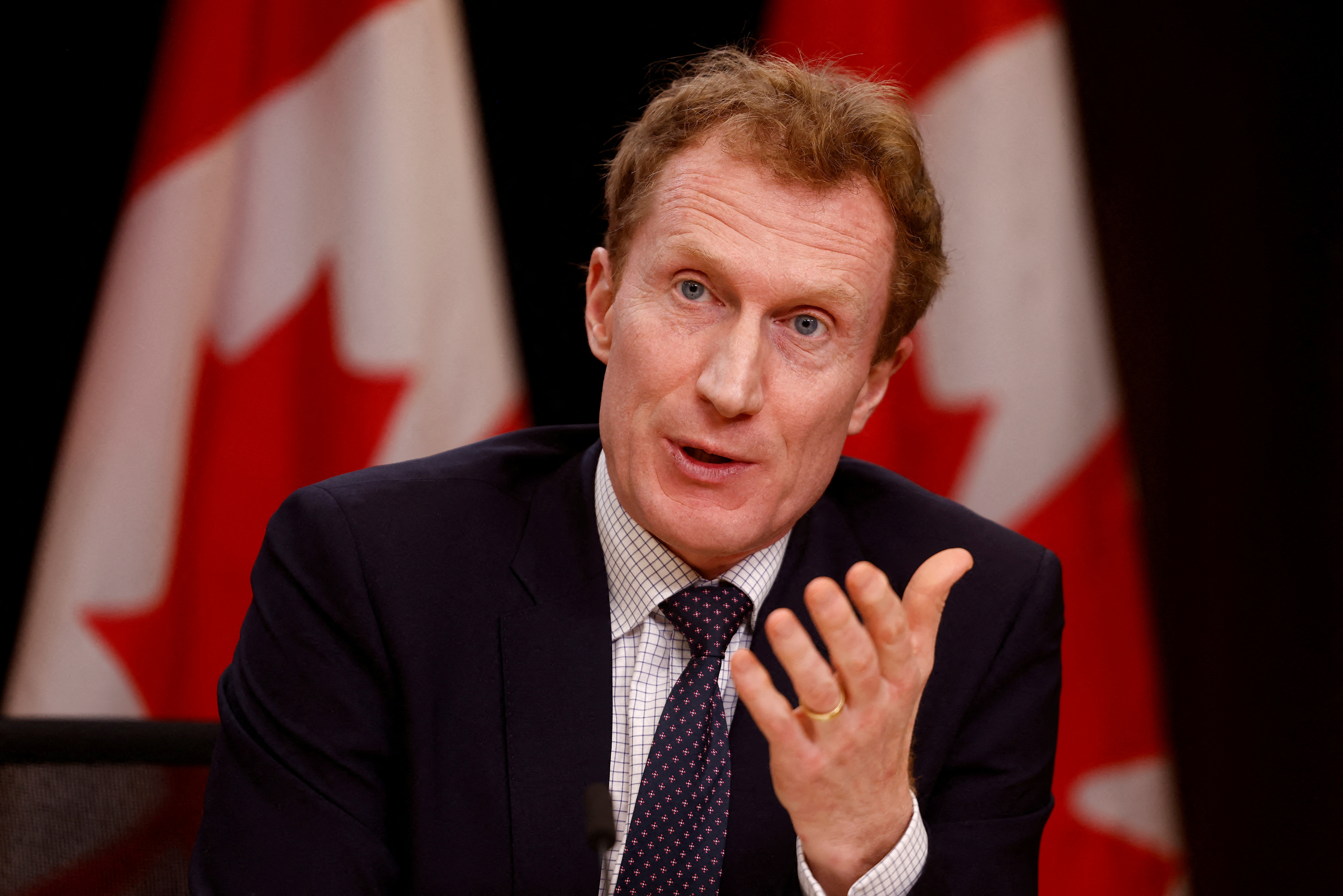 Canada's Minister of Immigration, Refugees and Citizenship Marc Miller takes part in a press conference in Ottawa