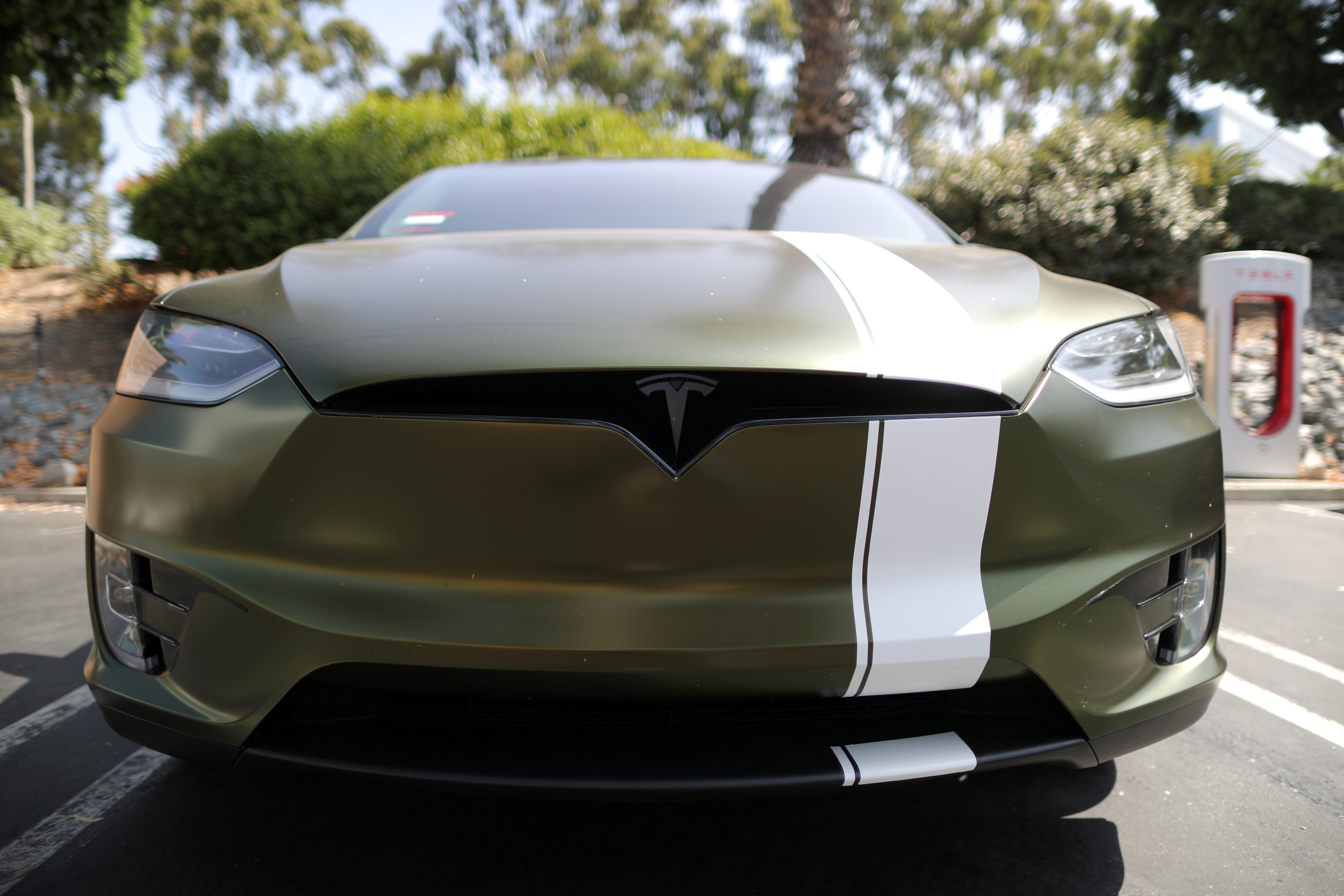 A Tesla car is seen in Los Angeles