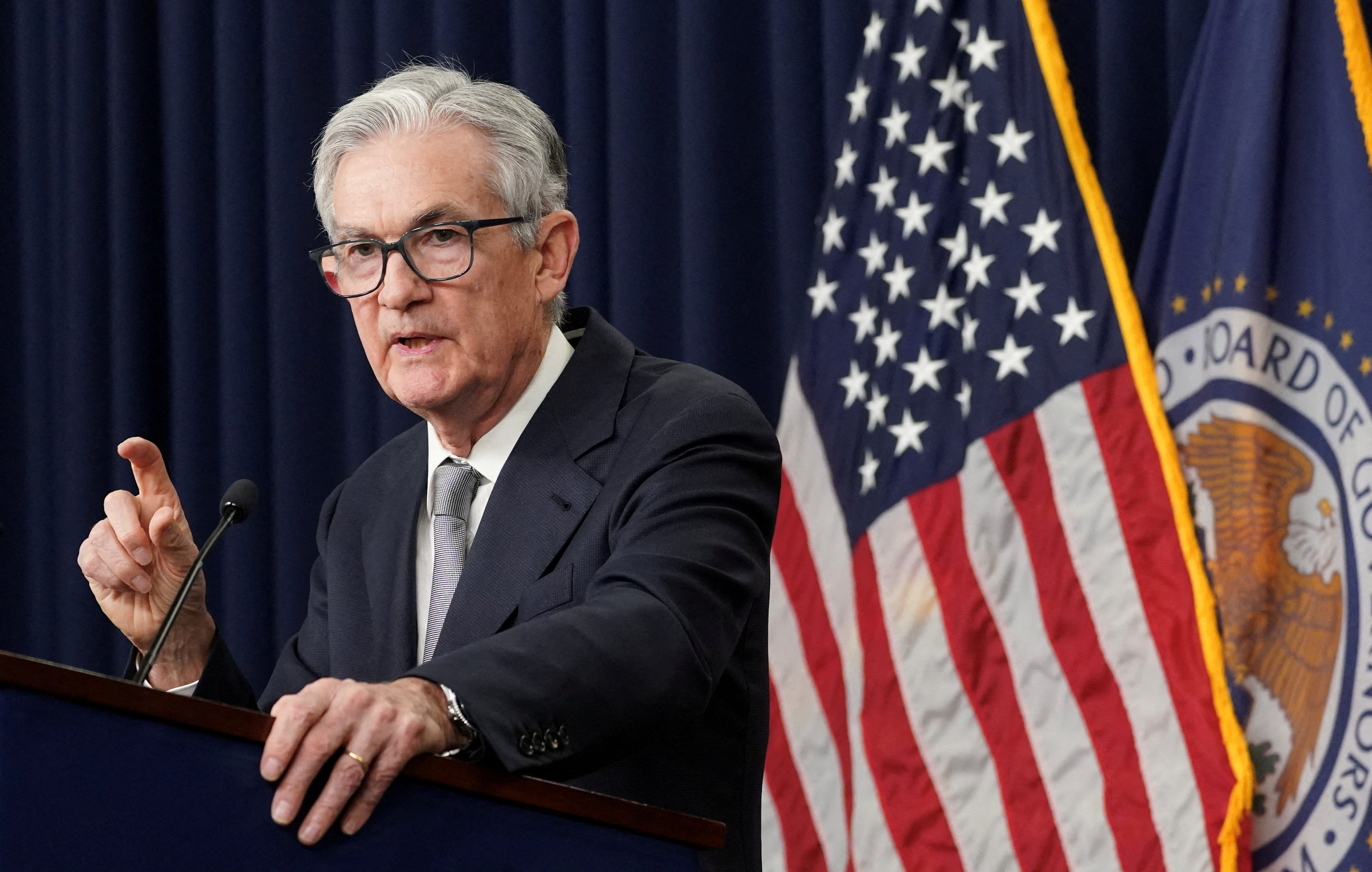 Federal Reserve Chairman Jerome Powell speaks at a news conference in Washington