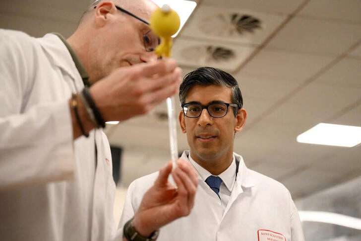 Britain's Prime Minister Rishi Sunak visits Kent Scientific Services in West Malling