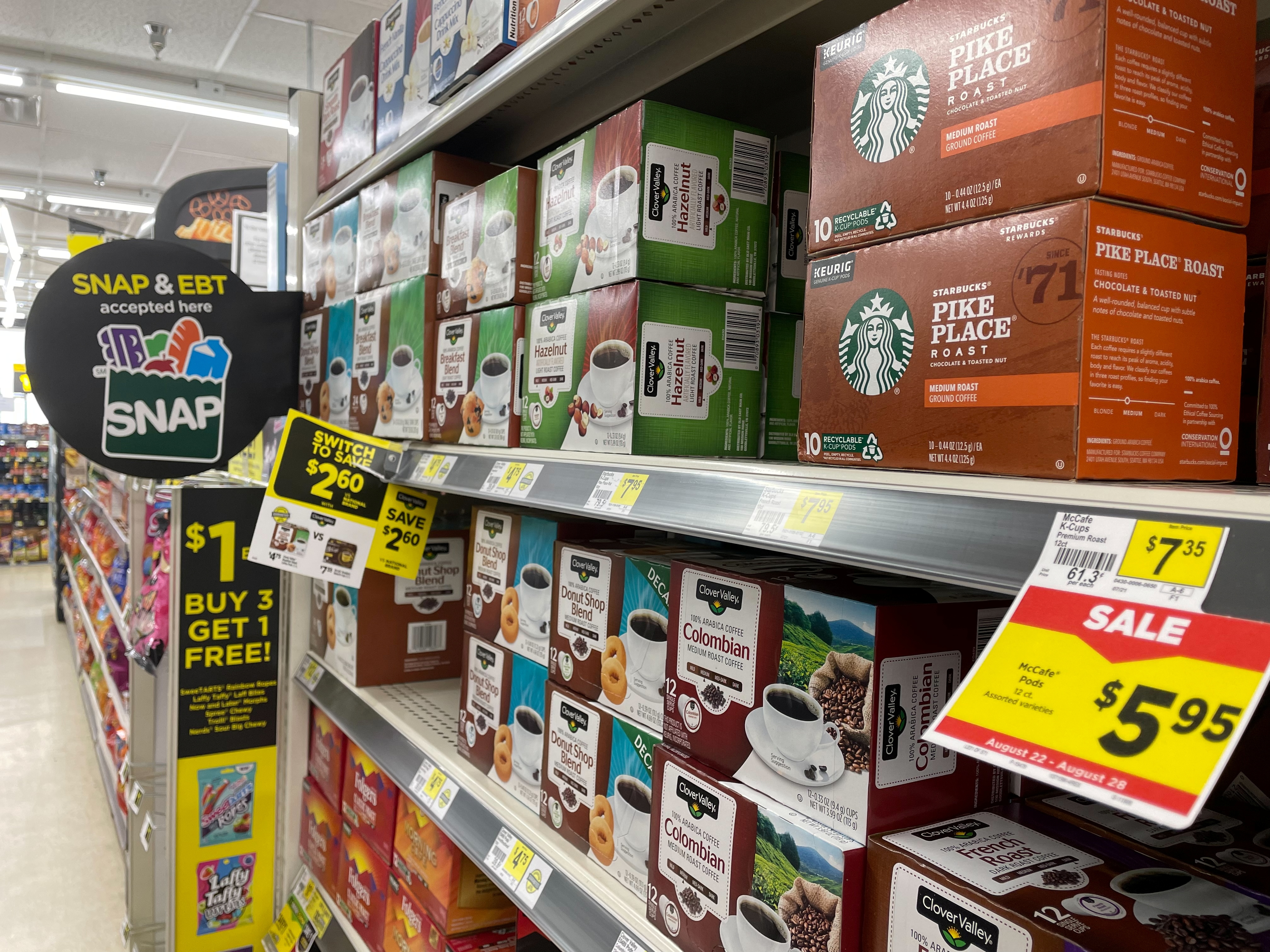 Packs of coffee are seen at a Dollar General store in Norridge, Chicago