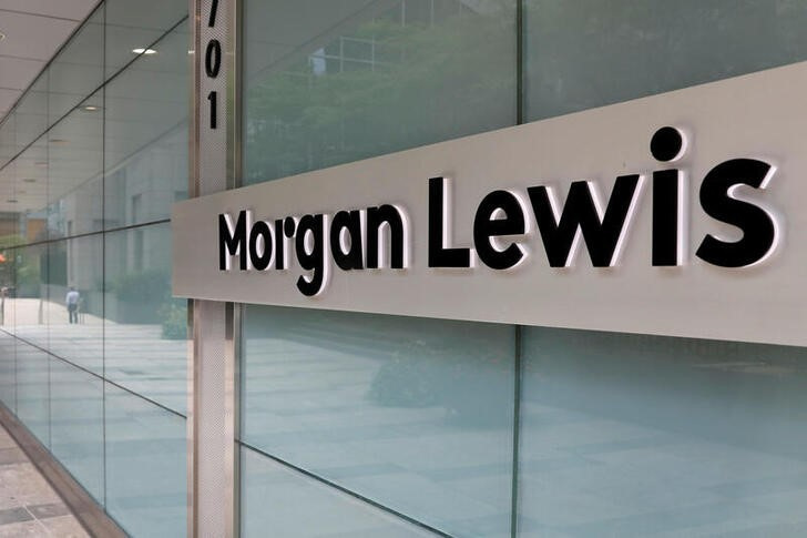 The logo of law firm Morgan, Lewis & Bockius LLP is seen on the exterior of its headquarters in Philadelphia, Pennsylvania