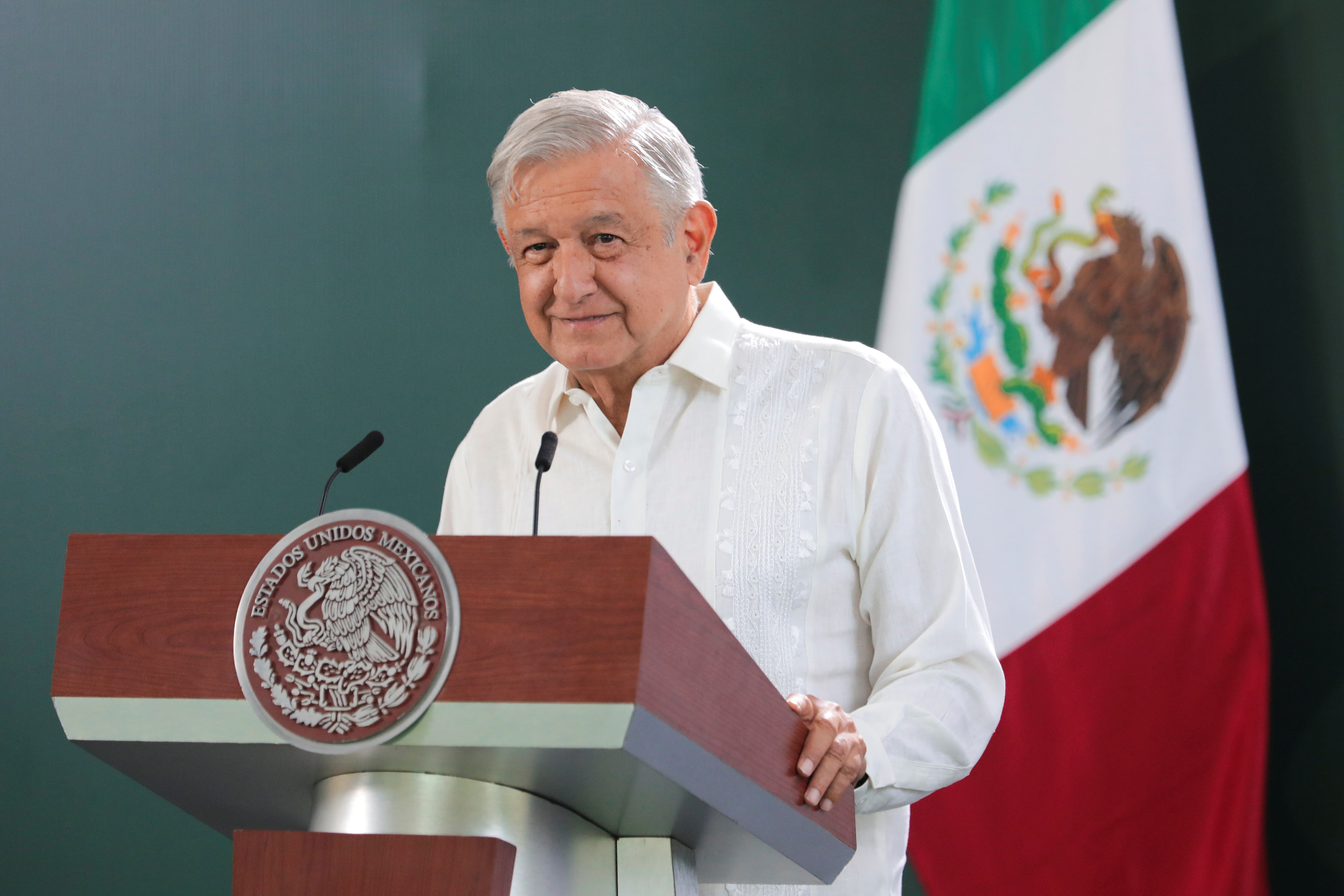Mexico's President Andres Manuel Lopez Obrador holds a news conference in Villahermosa