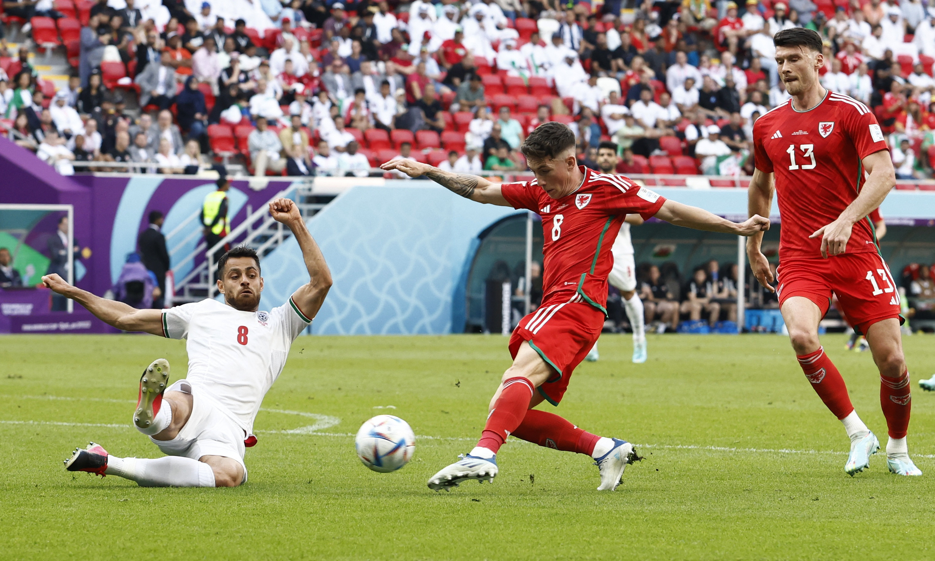 Al Rayyan, Qatar. 25th Nov, 2022. Joe Rodon of Wales during the FIFA World  Cup Qatar 2022 match, Group B, between Wales and Iran played at Ahmad Bin  Ali Stadium on Nov