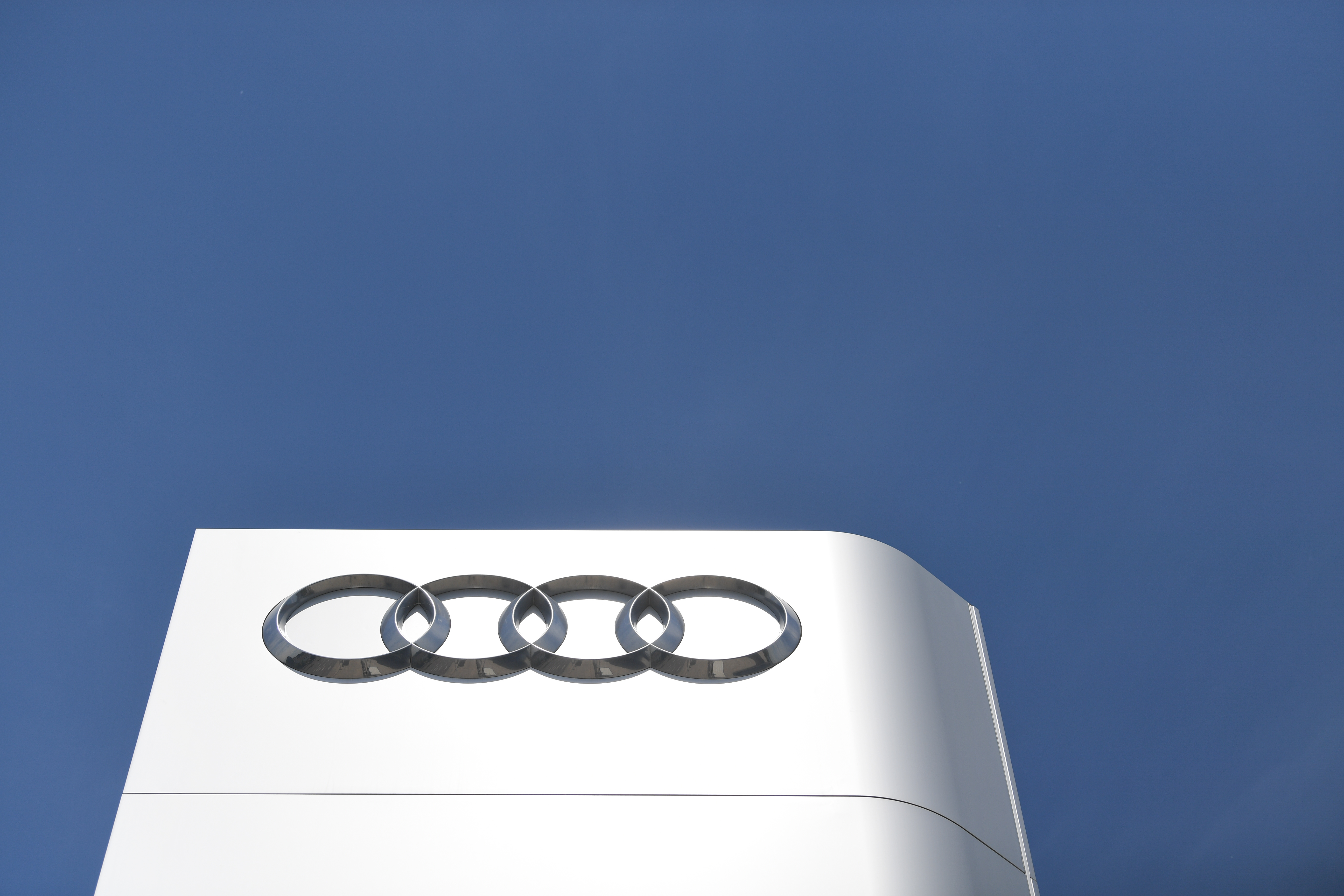 The company logo is seen at the headquarters of the German car manufacturer Audi, amid the spread of the coronavirus disease (COVID-19) in Ingolstadt, Germany, June 3, 2020. REUTERS/Andreas Gebert