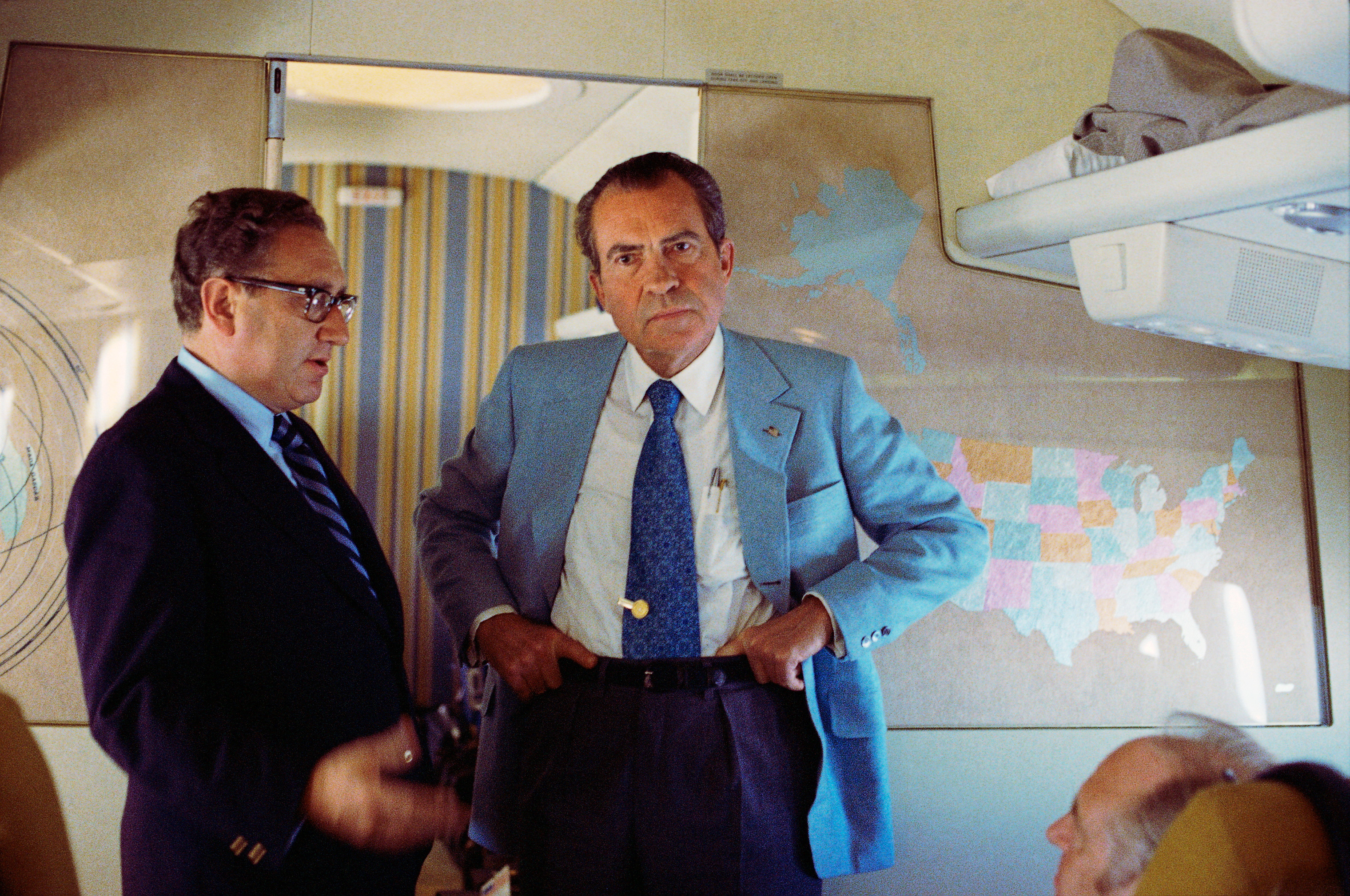U.S. President Richard Nixon and National Security Adviser Henry Kissinger stand on Air Force One during their voyage to China February 20, 1972. via Richard Nixon Presidential Library 