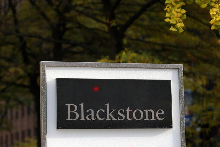 Signage is seen outside The Blackstone Group headquarters in Manhattan, New York