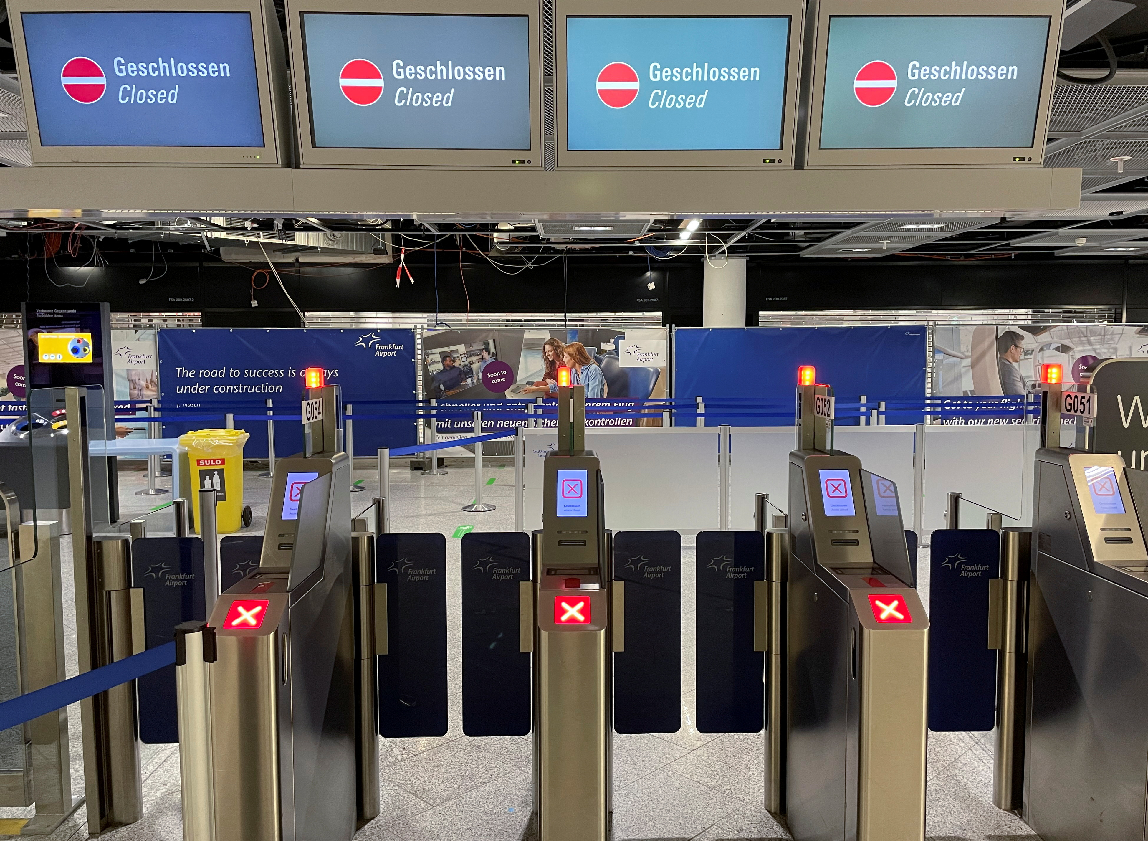 Closed security check-in during a strike of staff in Frankfurt