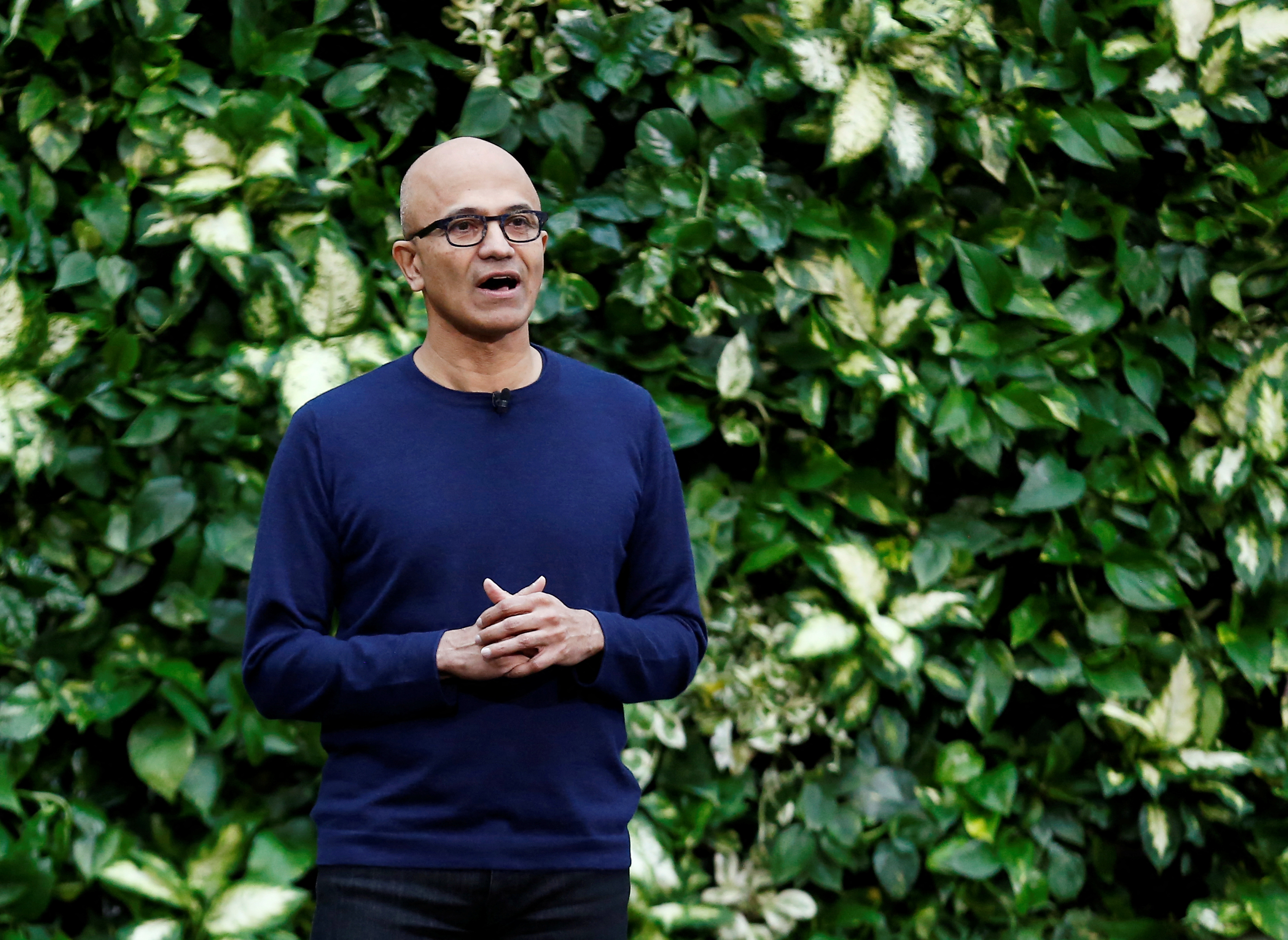 Microsoft CEO Nadella speaks as the company announces plans to be carbon negative by 2030 and to negate all the direct carbon emissions ever made by the company by 2050 at their campus in Redmond