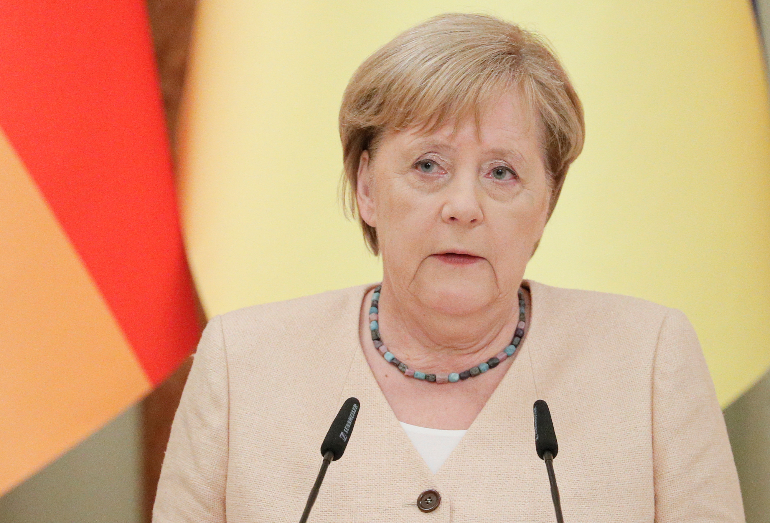 German Chancellor Angela Merkel attends a news conference in Kyiv