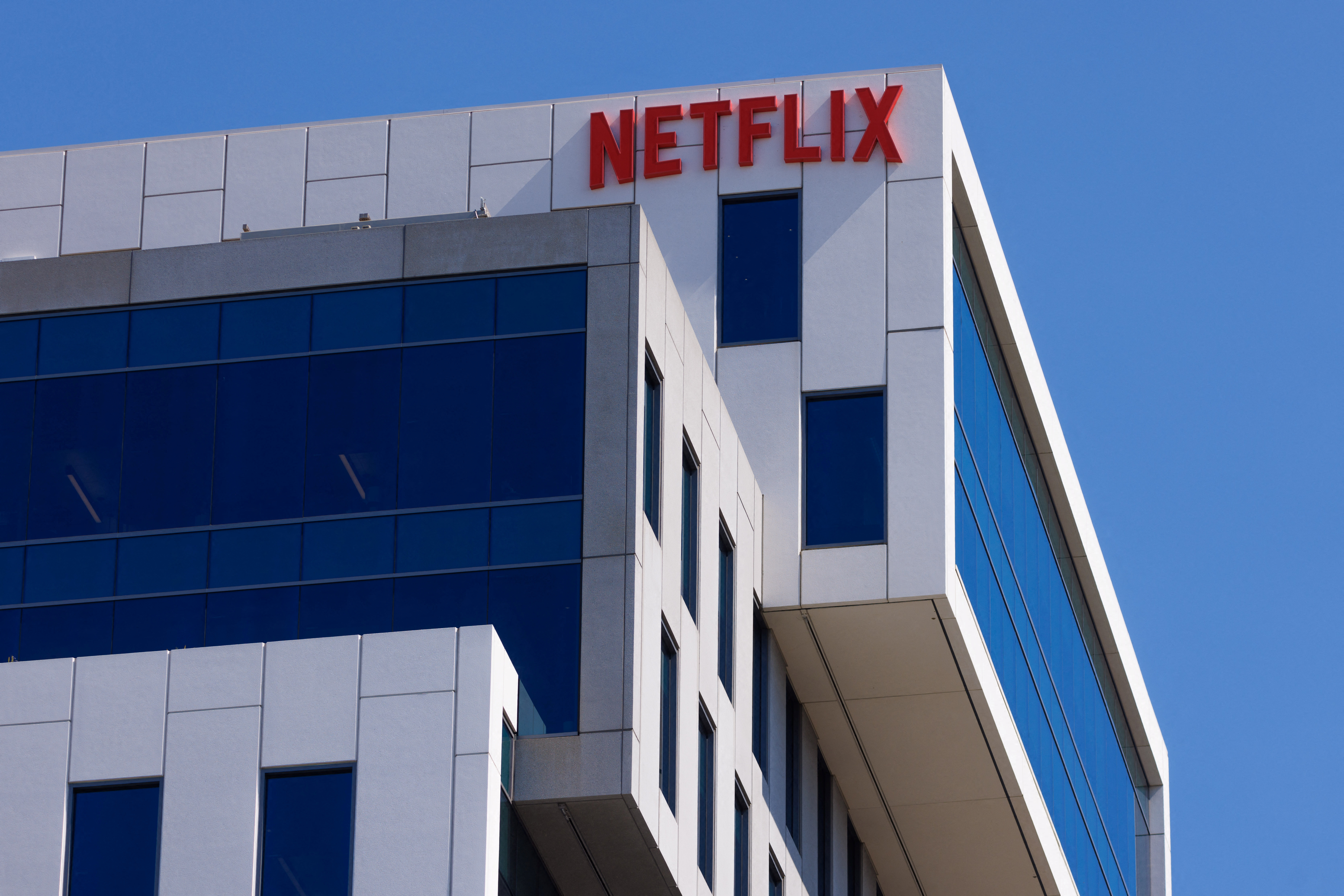 Netflix logo shown on building in Los Angeles