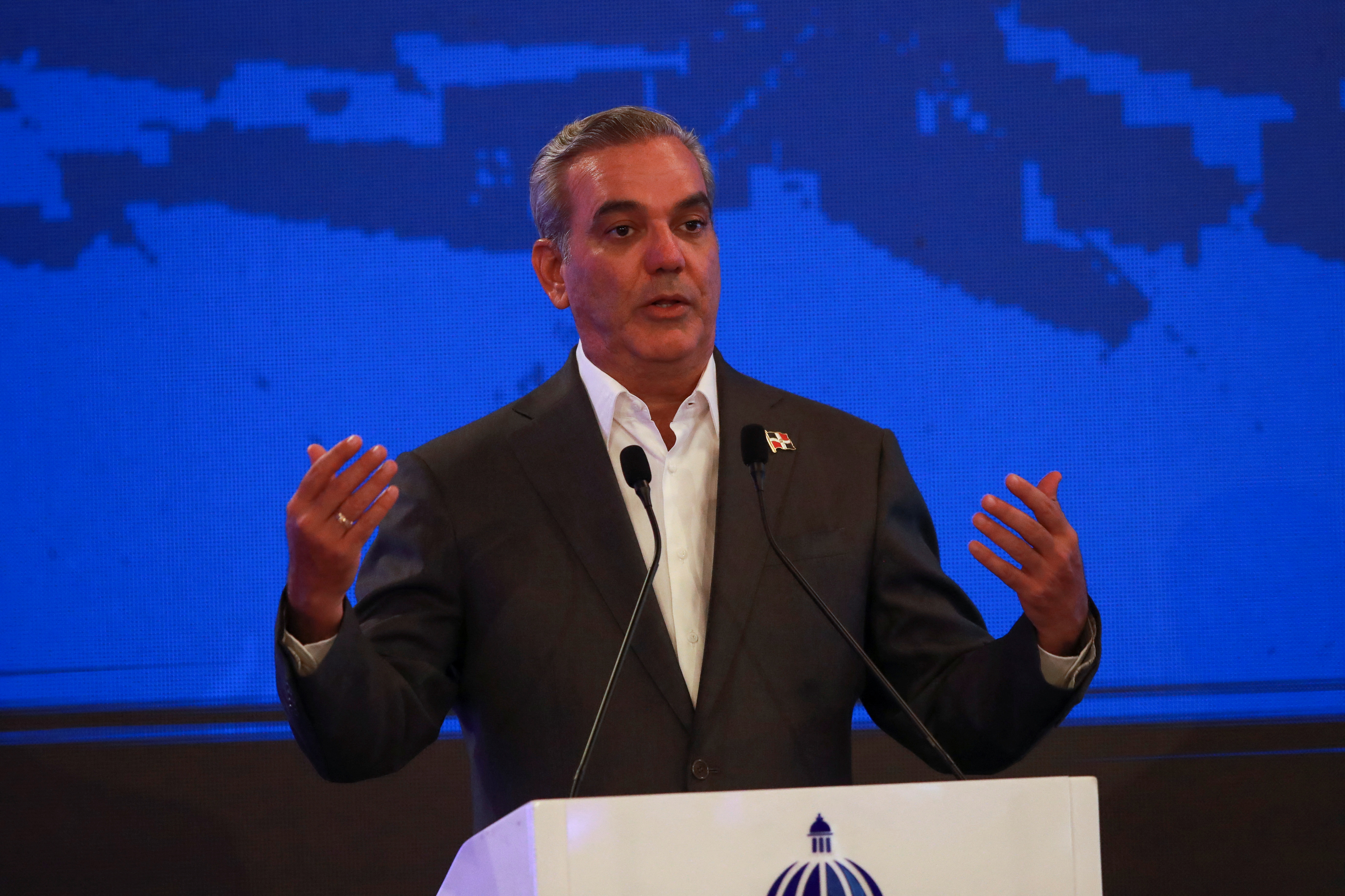 Dominican Republic's Luis Abinader attends a press conference in Santo Domingo