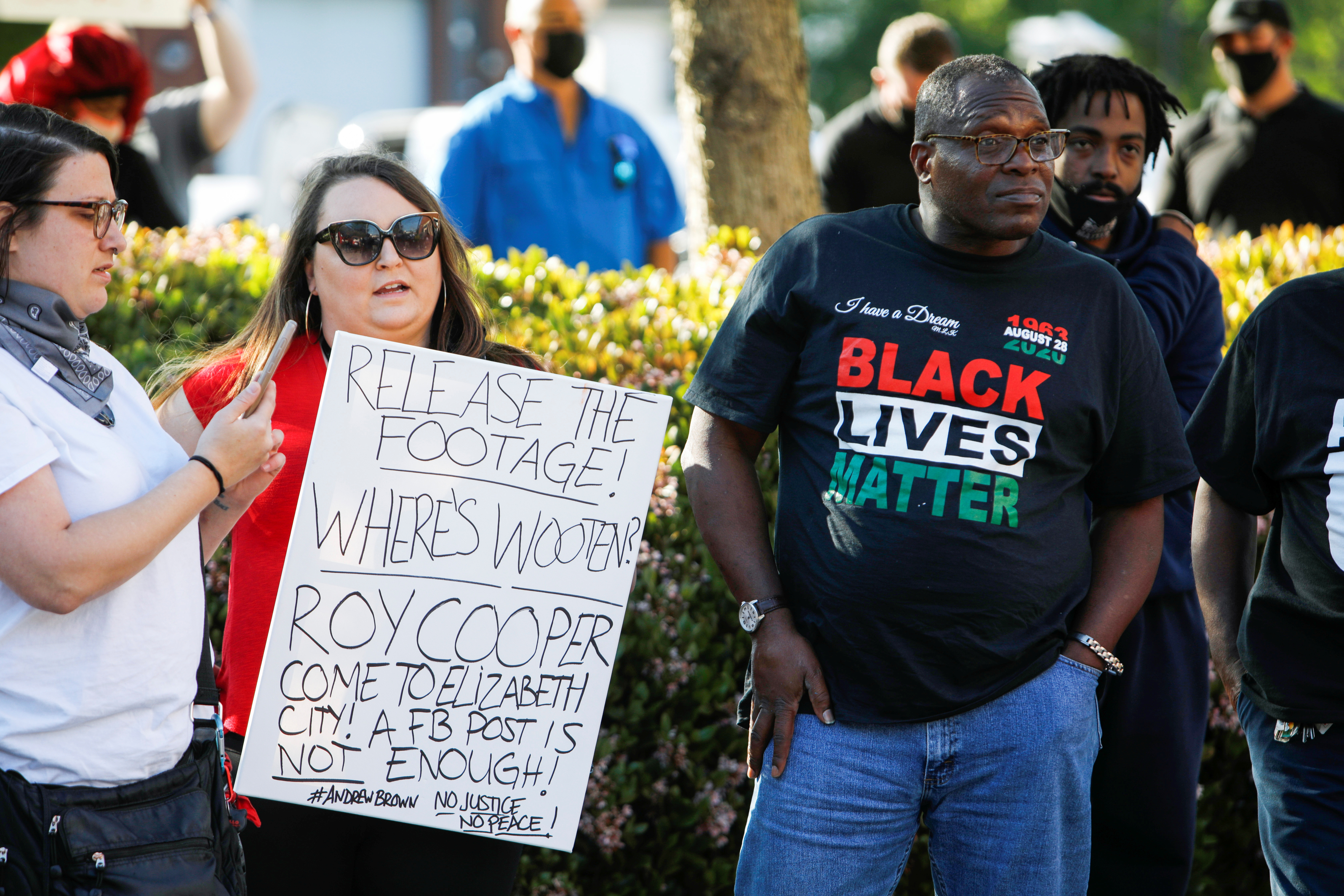 Protesters outside county sheriff’s building after a deputy Sheriff shot and killed a Black suspect in Elizabeth City