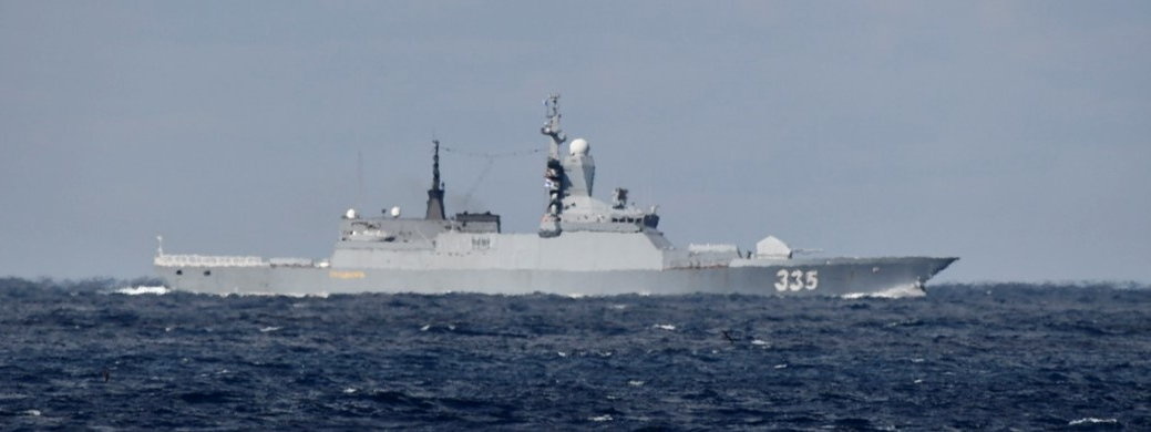 Russian Navy's Steregushchiy-class corvette No.335 sails on the sea near Japan, in this handout photo taken by Japan Self-Defense Forces on October 18, 2021 and released by the Joint Staff Office of the Defense Ministry of Japan. Joint Staff Office of the Defense Ministry of Japan/Handout via REUTERS