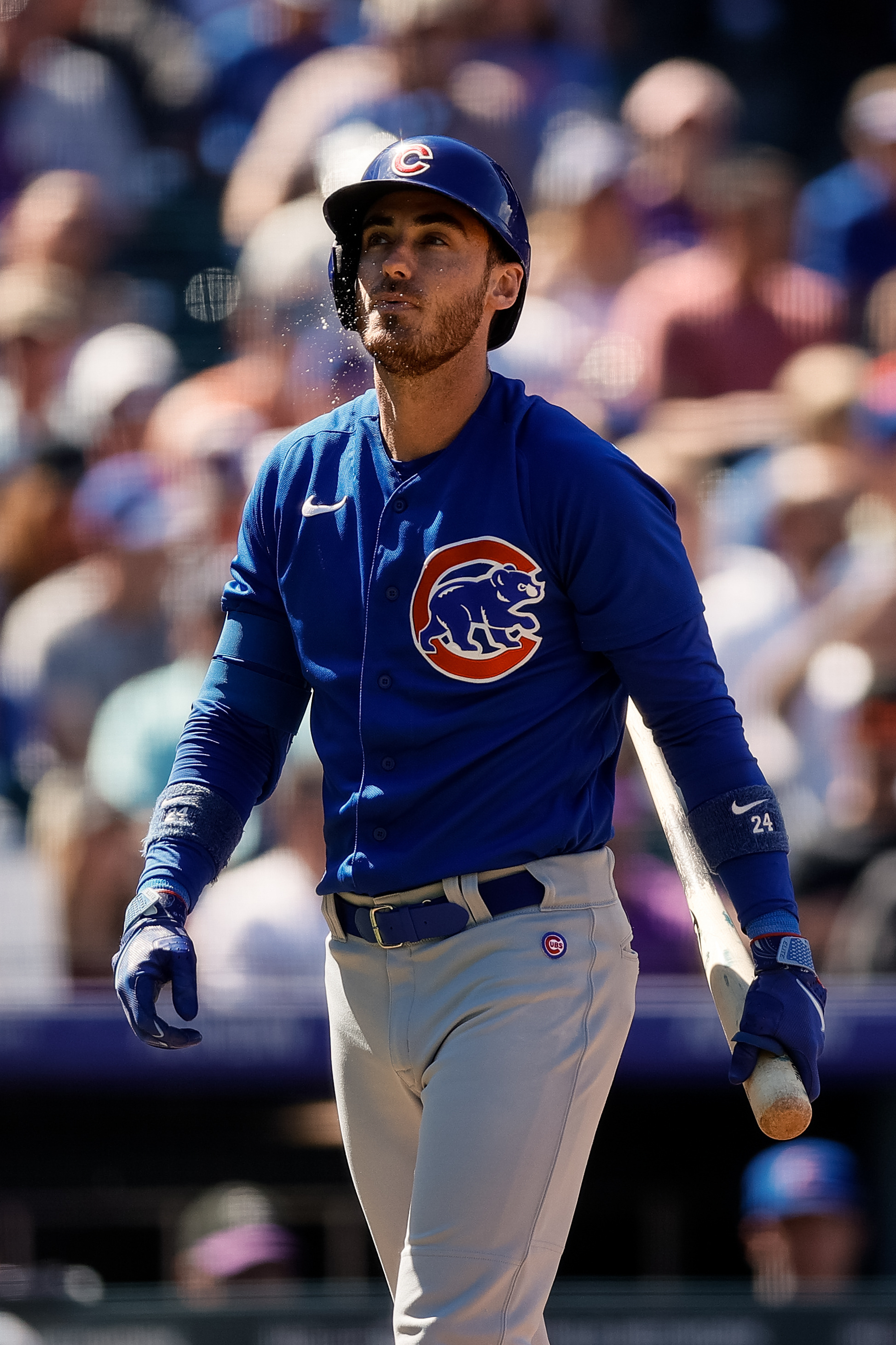 August 3 2021: Chicago Cub left fielder Ian Happ (8) runs to third during  the game with the Chicago Cubs and the Colorado Rockies held at Coors Field  in Denver Co. David