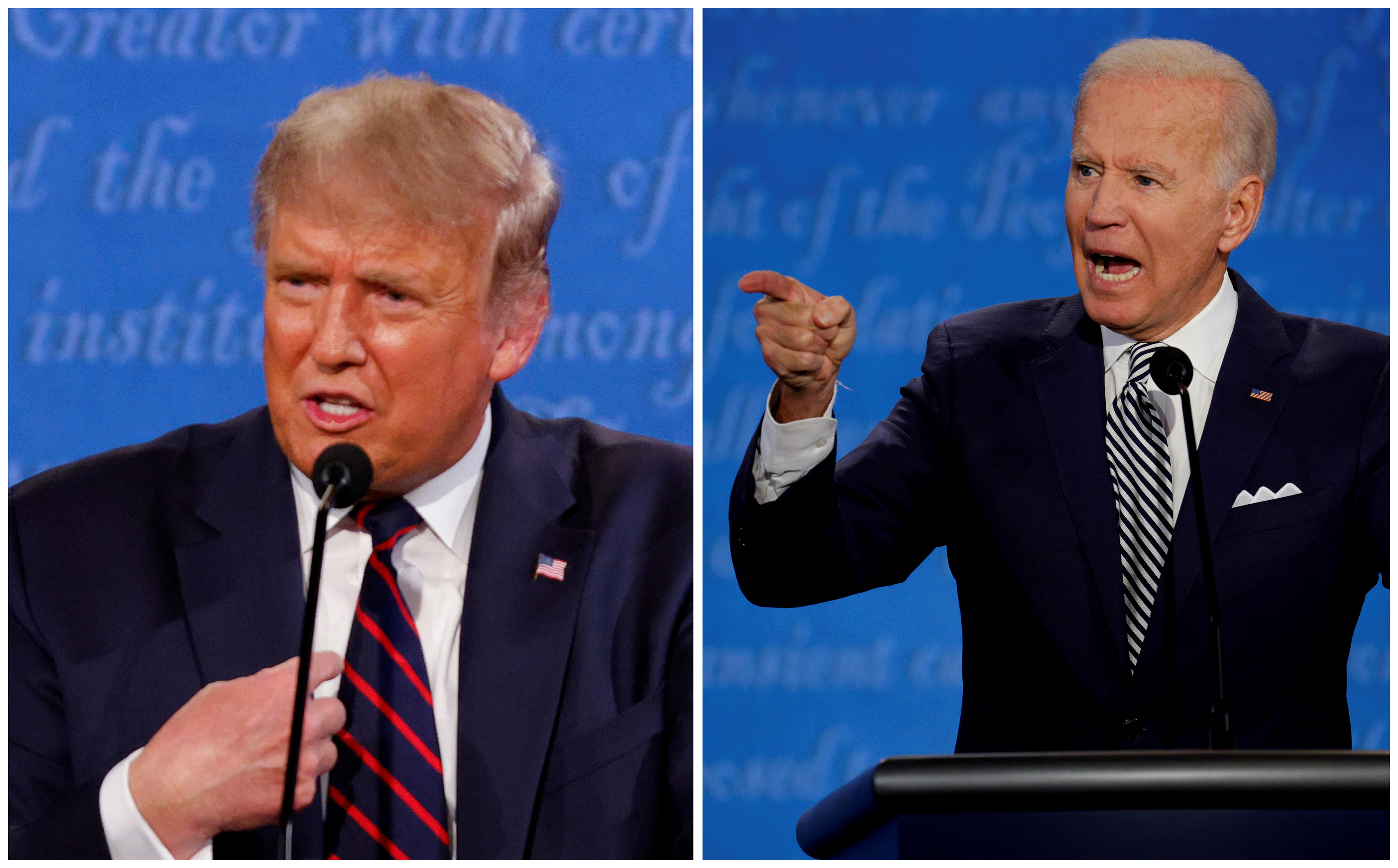 A combination picture shows U.S. President Donald Trump and Democratic presidential nominee Joe Biden during the first 2020 presidential campaign debate, in Cleveland
