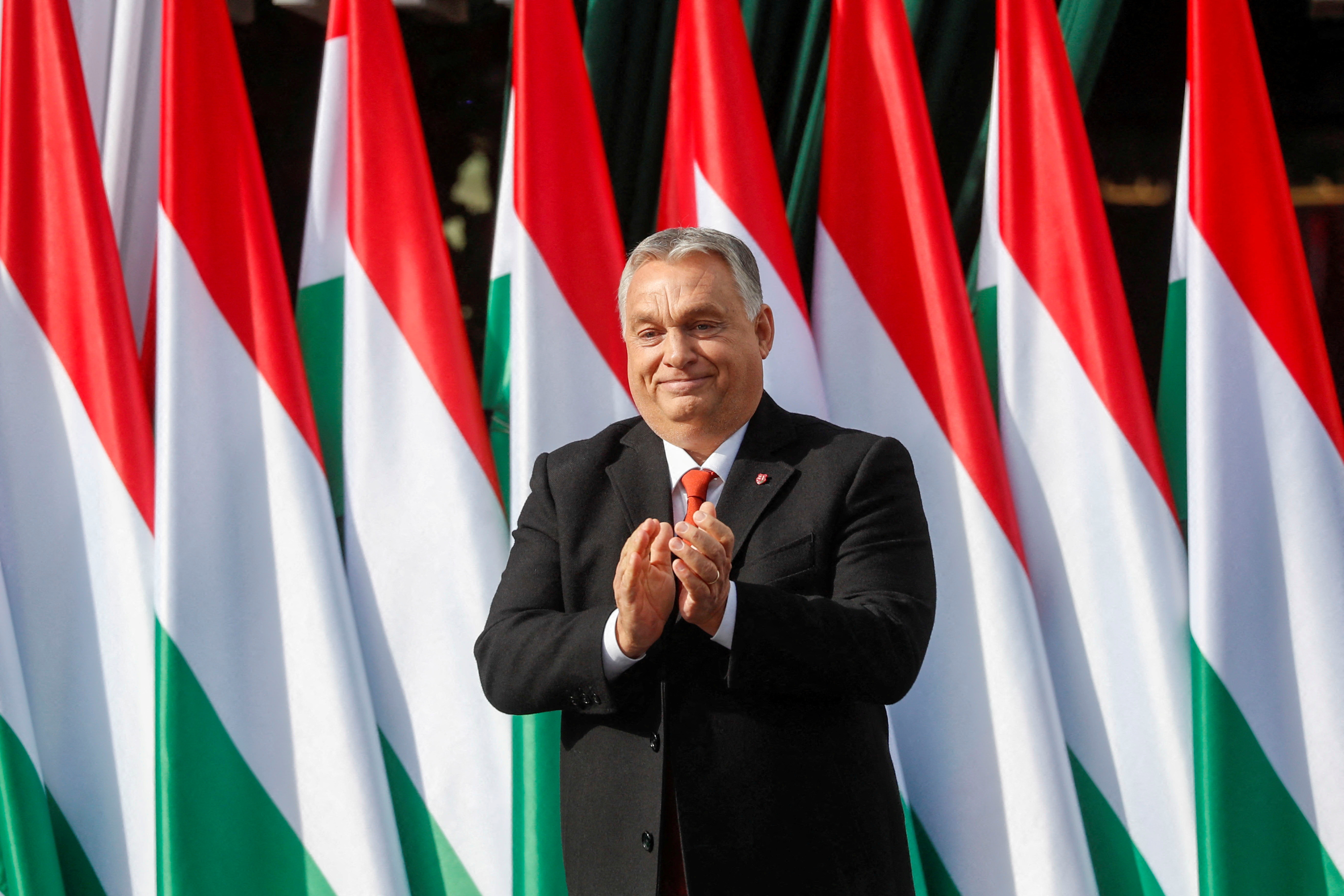 Hungarian PM Viktor Orban delivers a speech for National Day, in Zalaegerszeg