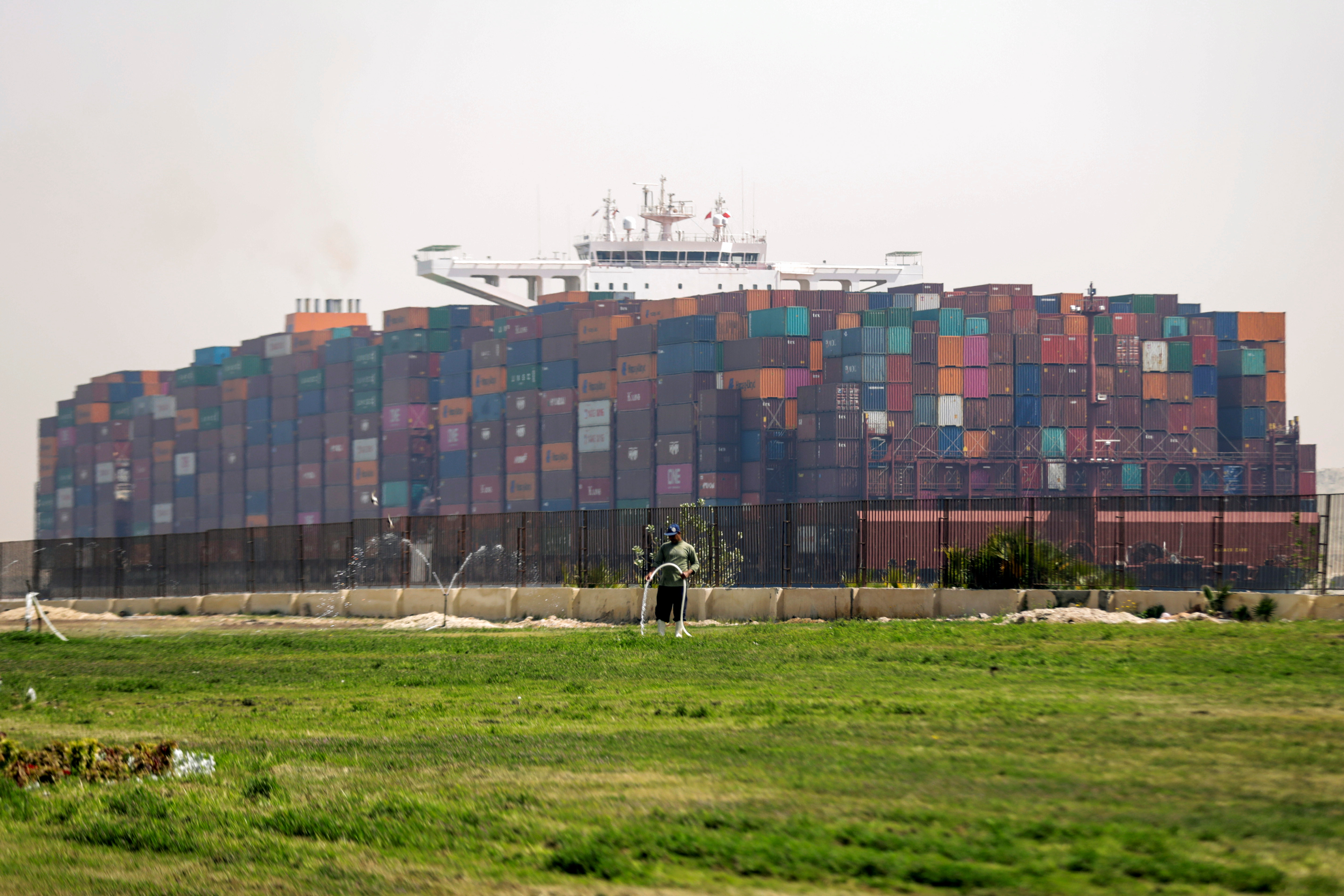 A ship is seen after sailing through Suez Canal, in Ismailia