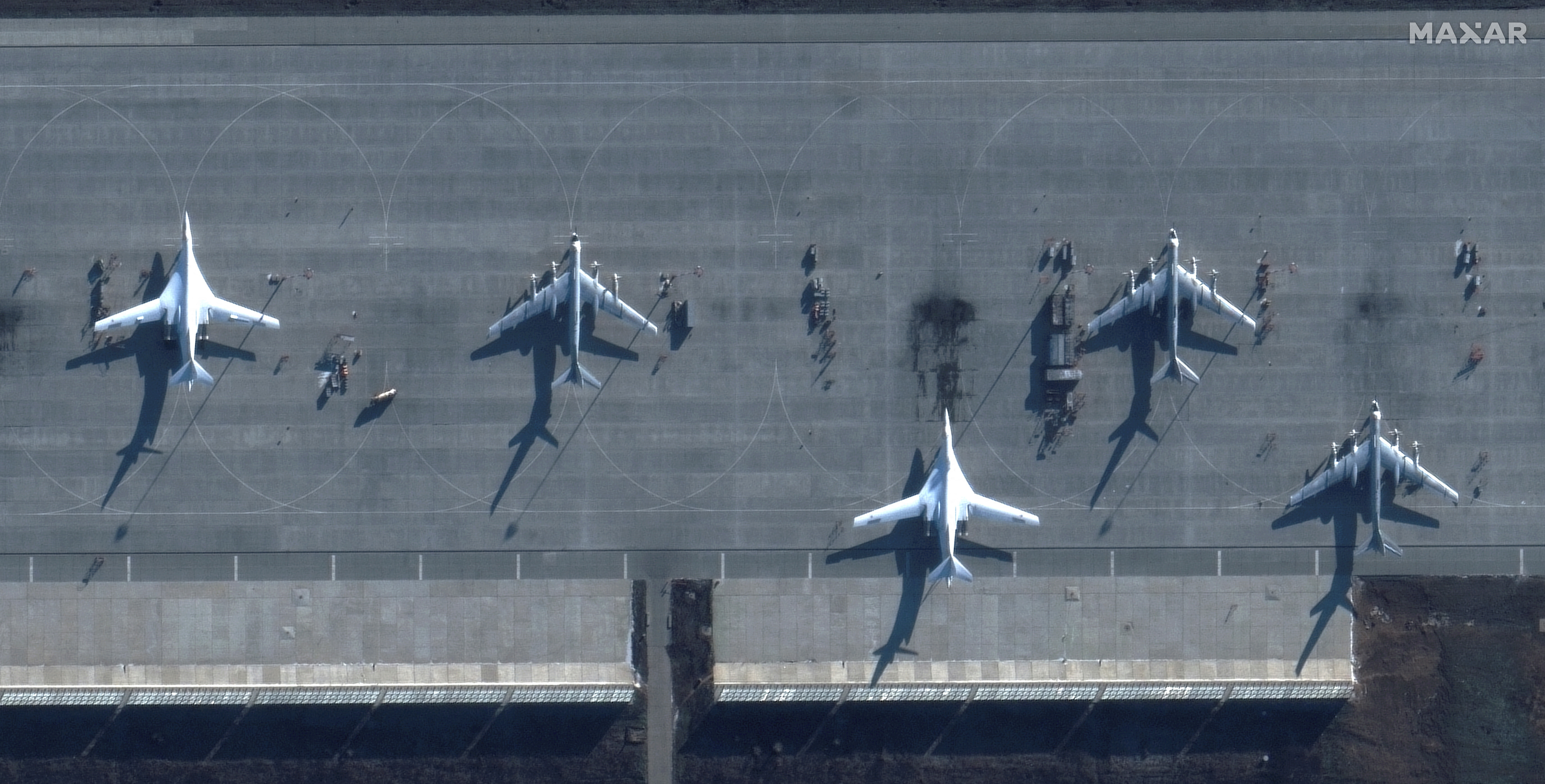 A satellite image shows bomber aircrafts at Engels Air Base in Saratov
