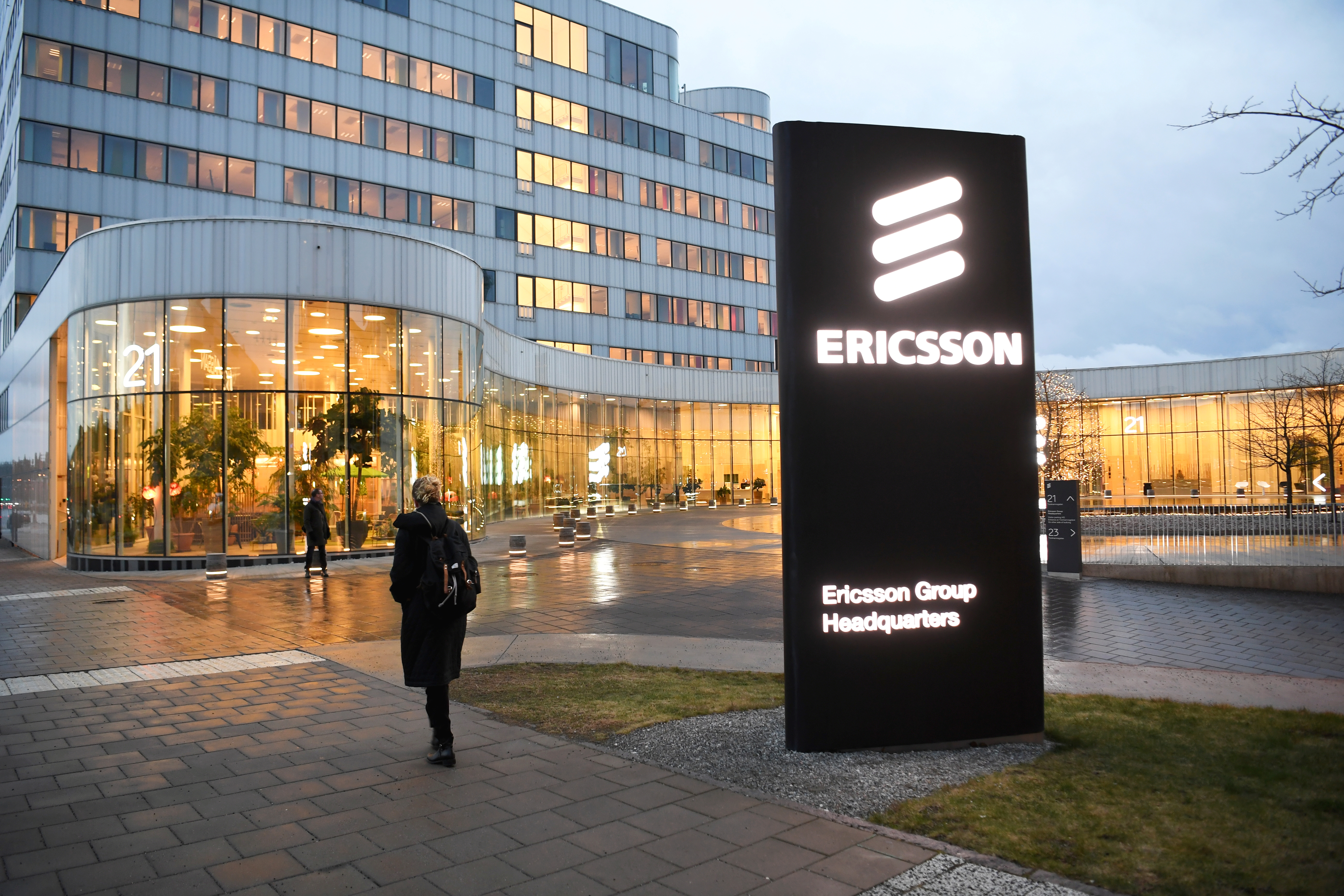 A general view of an exterior of the Ericsson headquarters in Stockholm