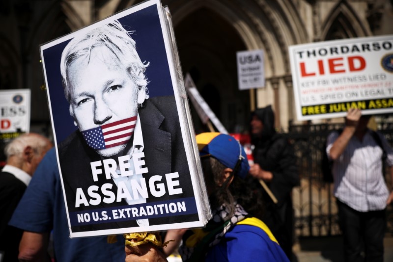 Julian Assange appears at the Royal Courts of Justice in London