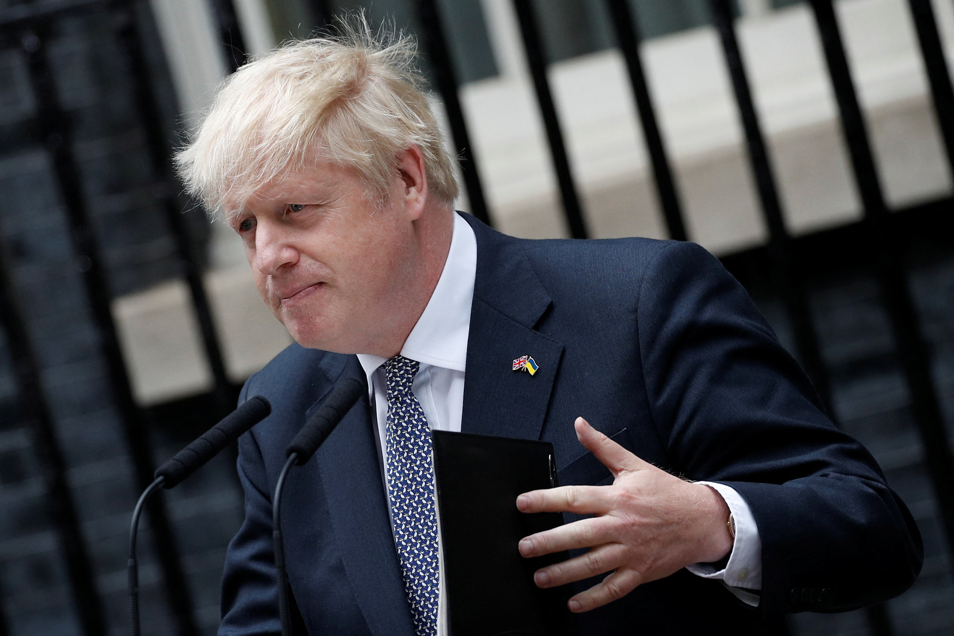 British PM Johnson speaks at Downing Street