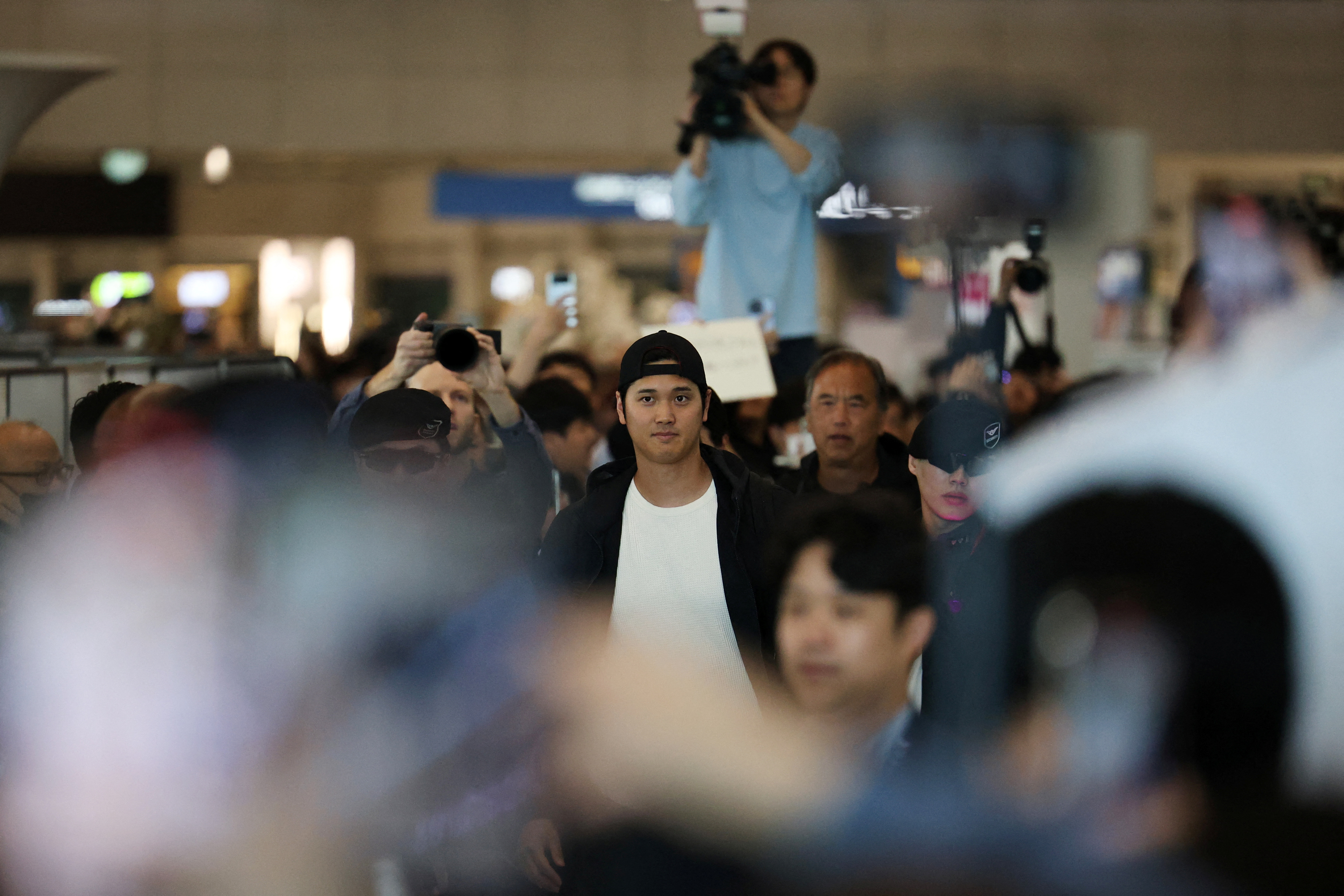 Los Angeles Dodgers' Japanese baseball star Shohei Ohtani arrives at the Incheon international airport in Incheon