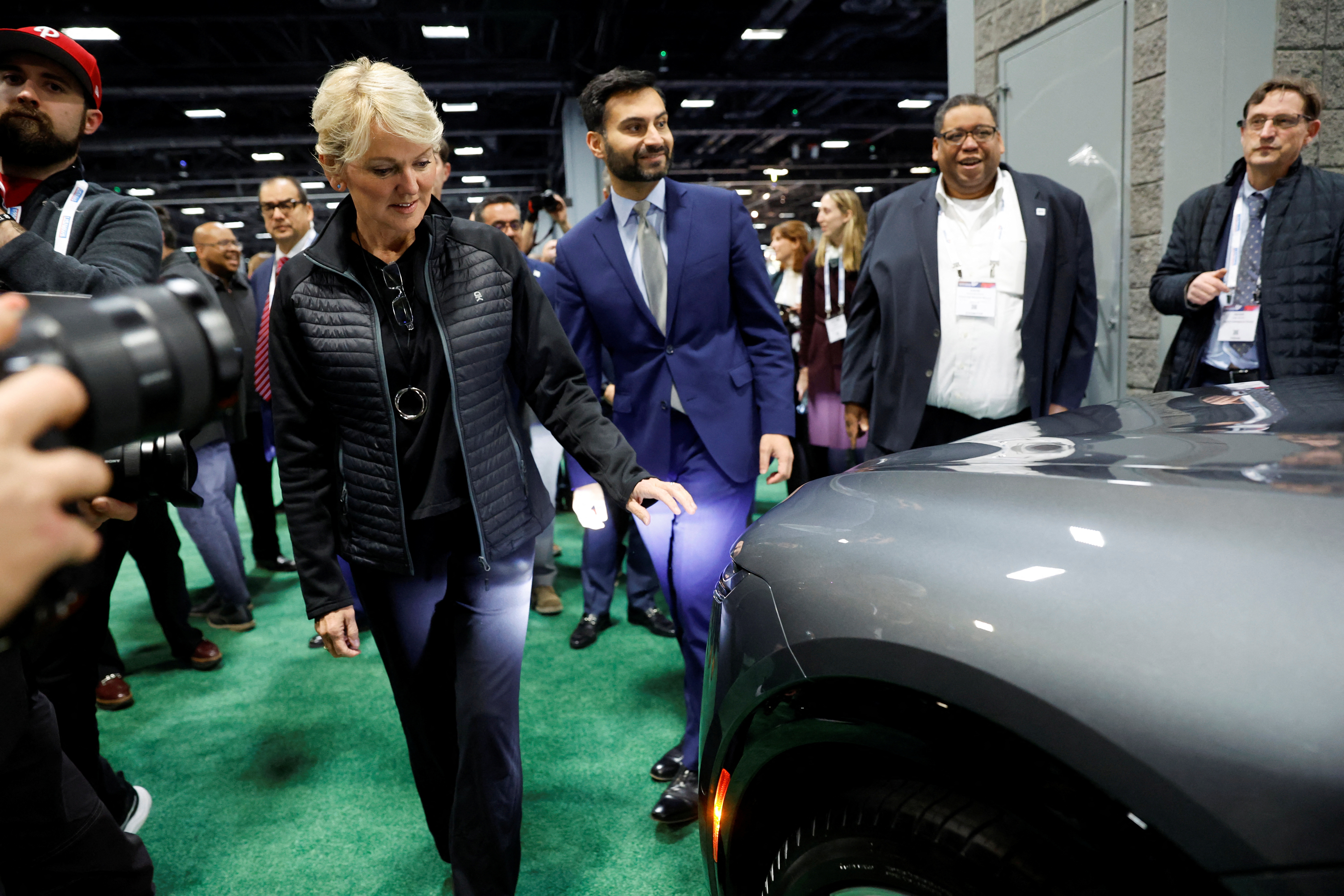 U.S. Energy Secretary Granholm and White House National Climate Adviser Zaidi view electric vehicles at the Washington Auto Show in Washington
