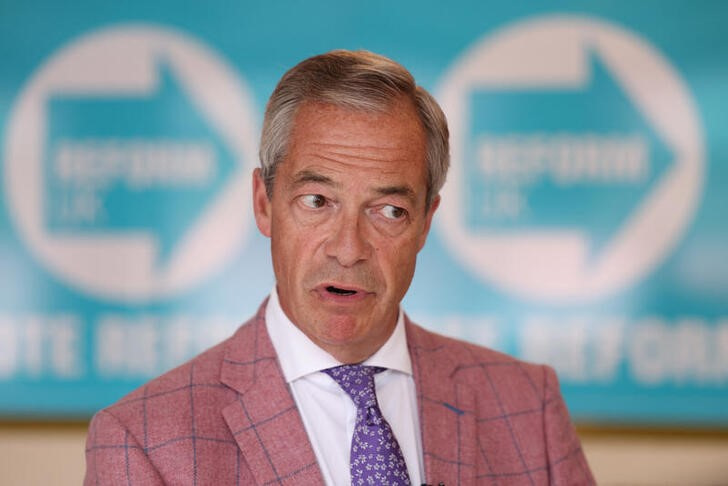 UK Reform party leader Nigel Farage during an interview in Clacton-on-Sea