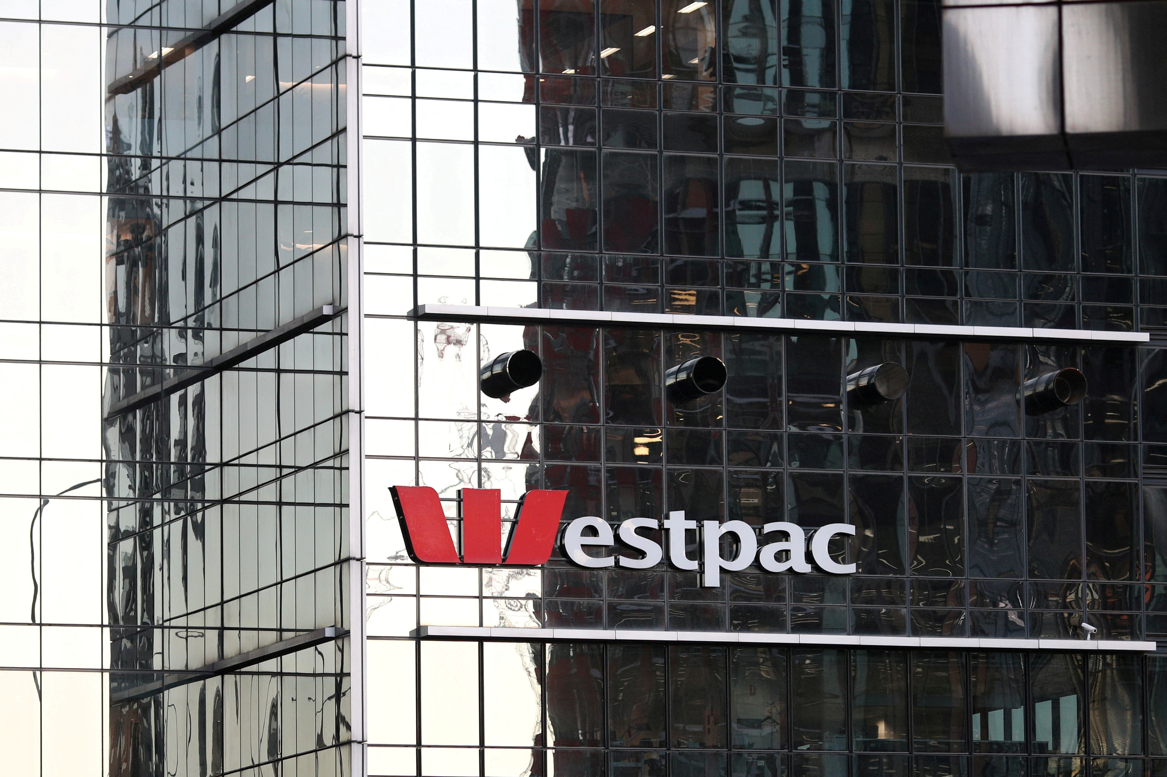 An office building with Westpac logo is seen in Sydney