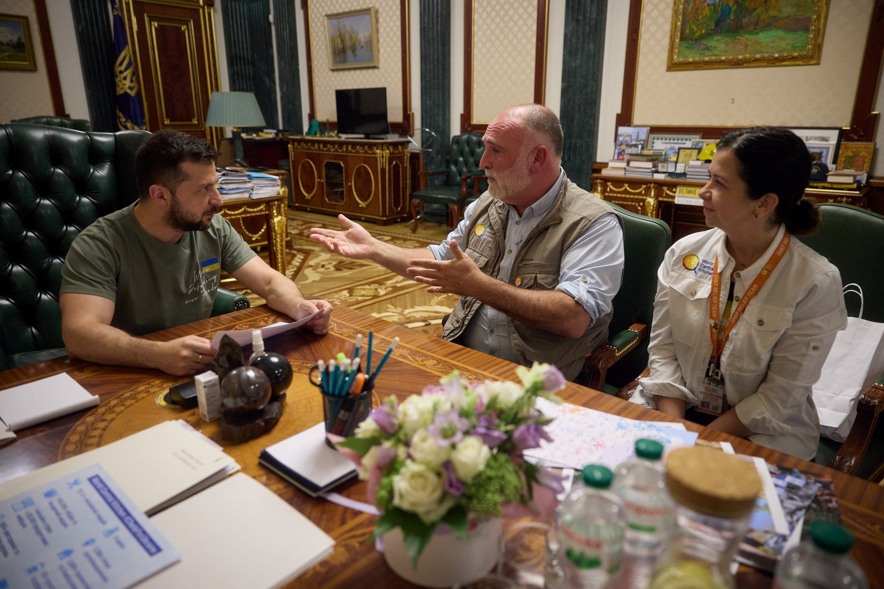 Chef Andres from World Central Kitchen attends a meeting with Ukraine's President Zelenskiy in Kyiv