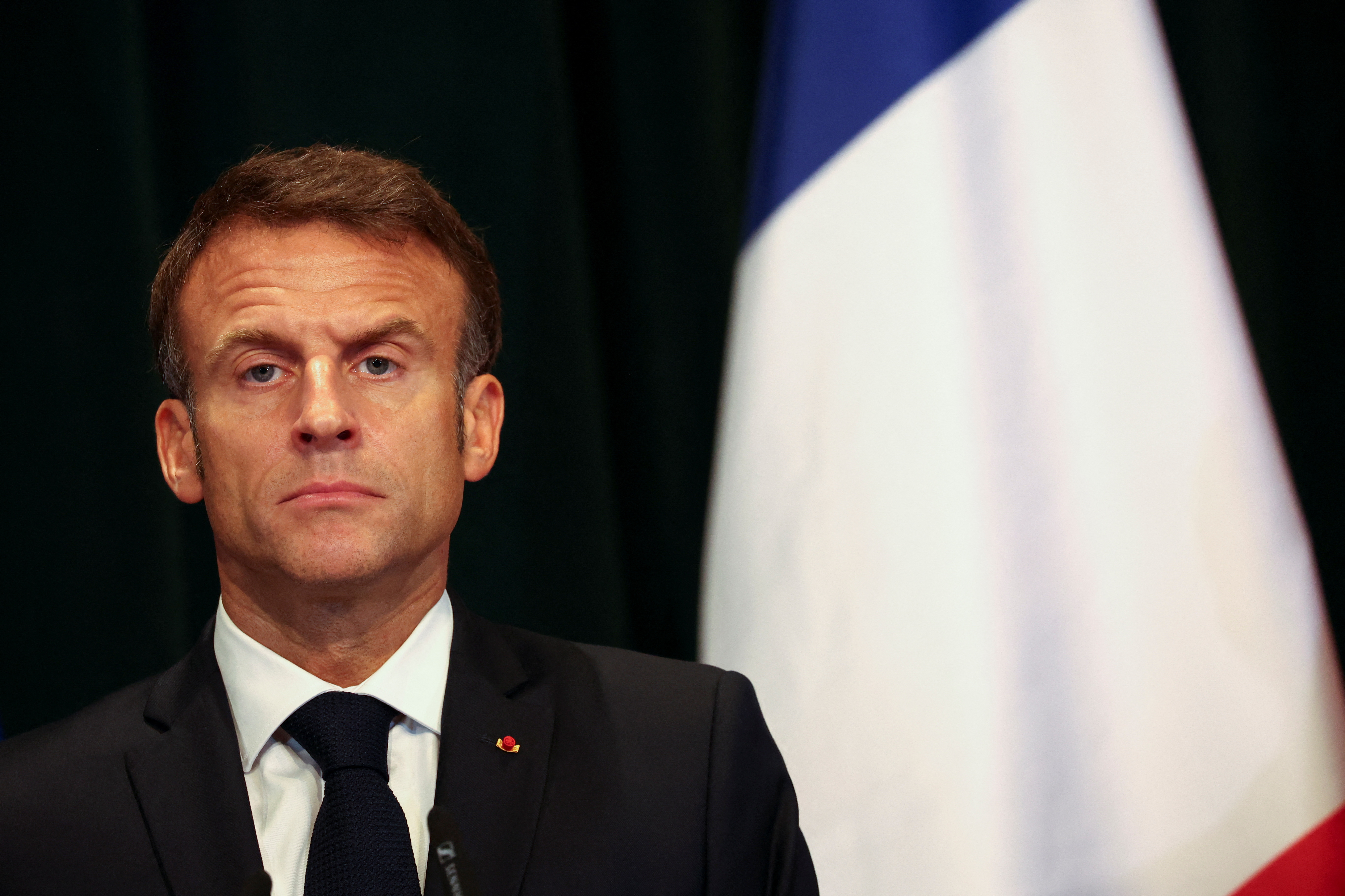 French President  Emmanuel Macron and Albania's PM Edi Rama hold a press conference in Tirana