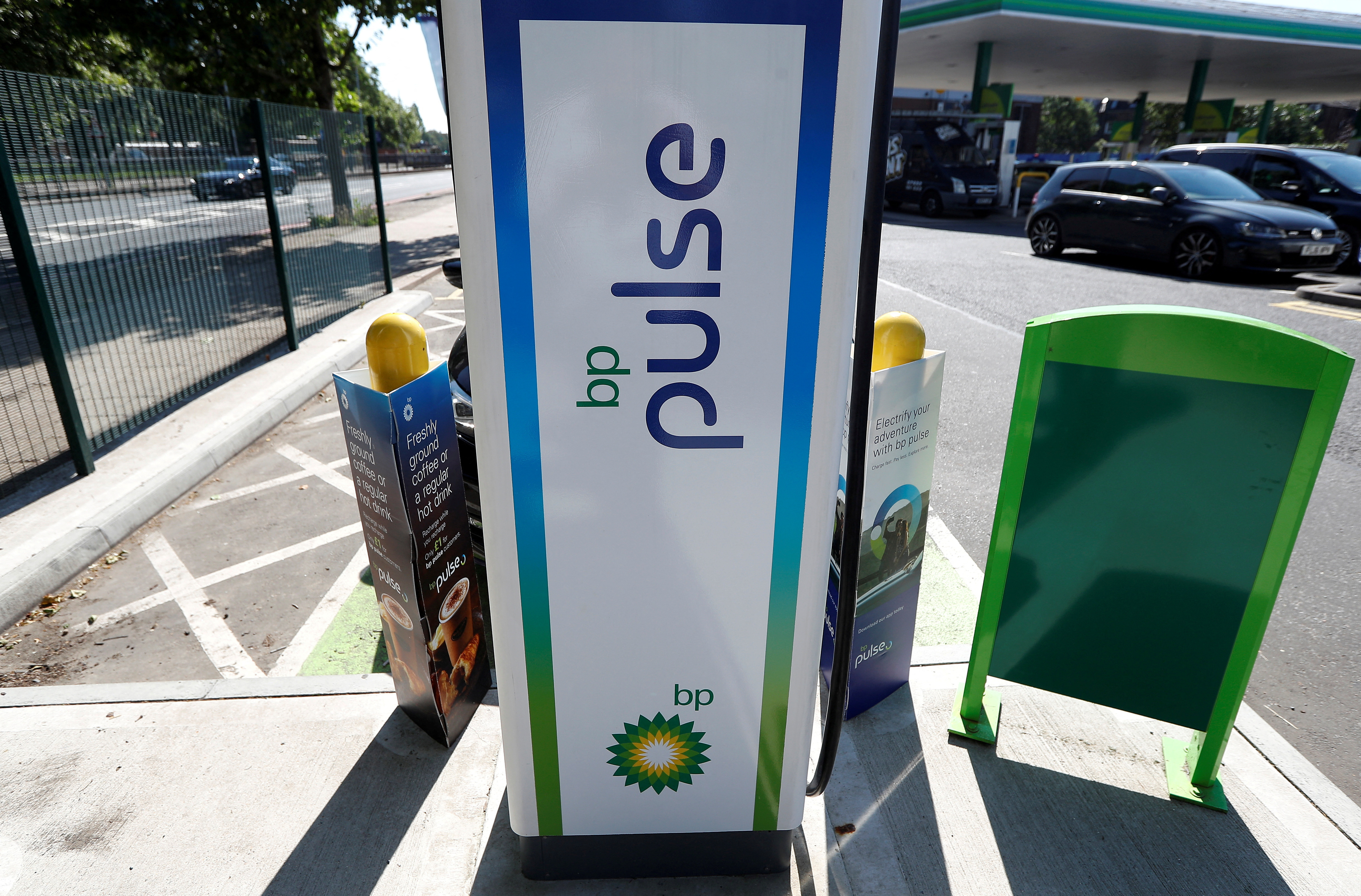 A BP Pulse electric vehicle charging point is seen in London