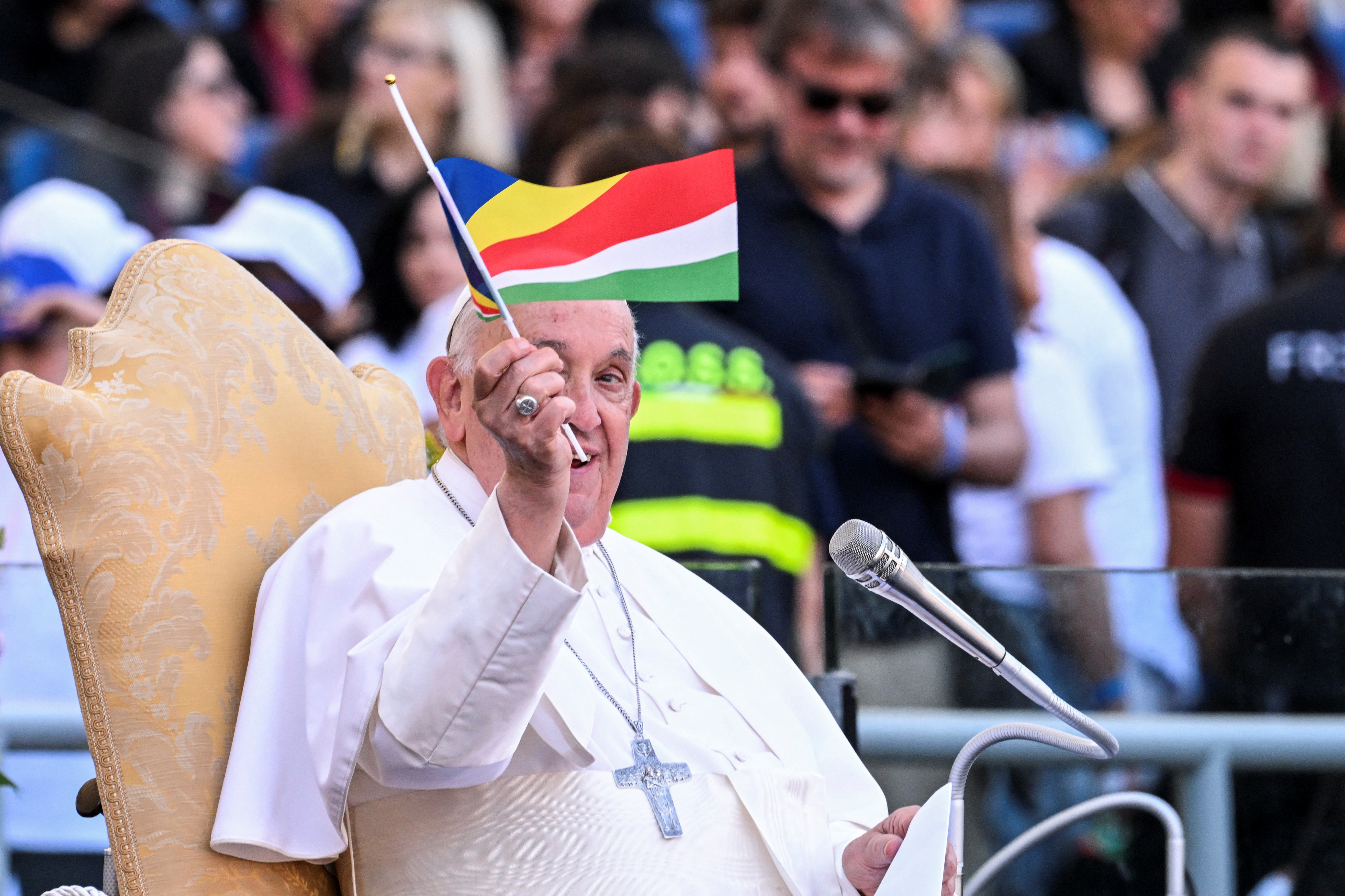 Pope Francis attends the celebration of the first ''World Children's Day'' at the Olympic stadium in Rome