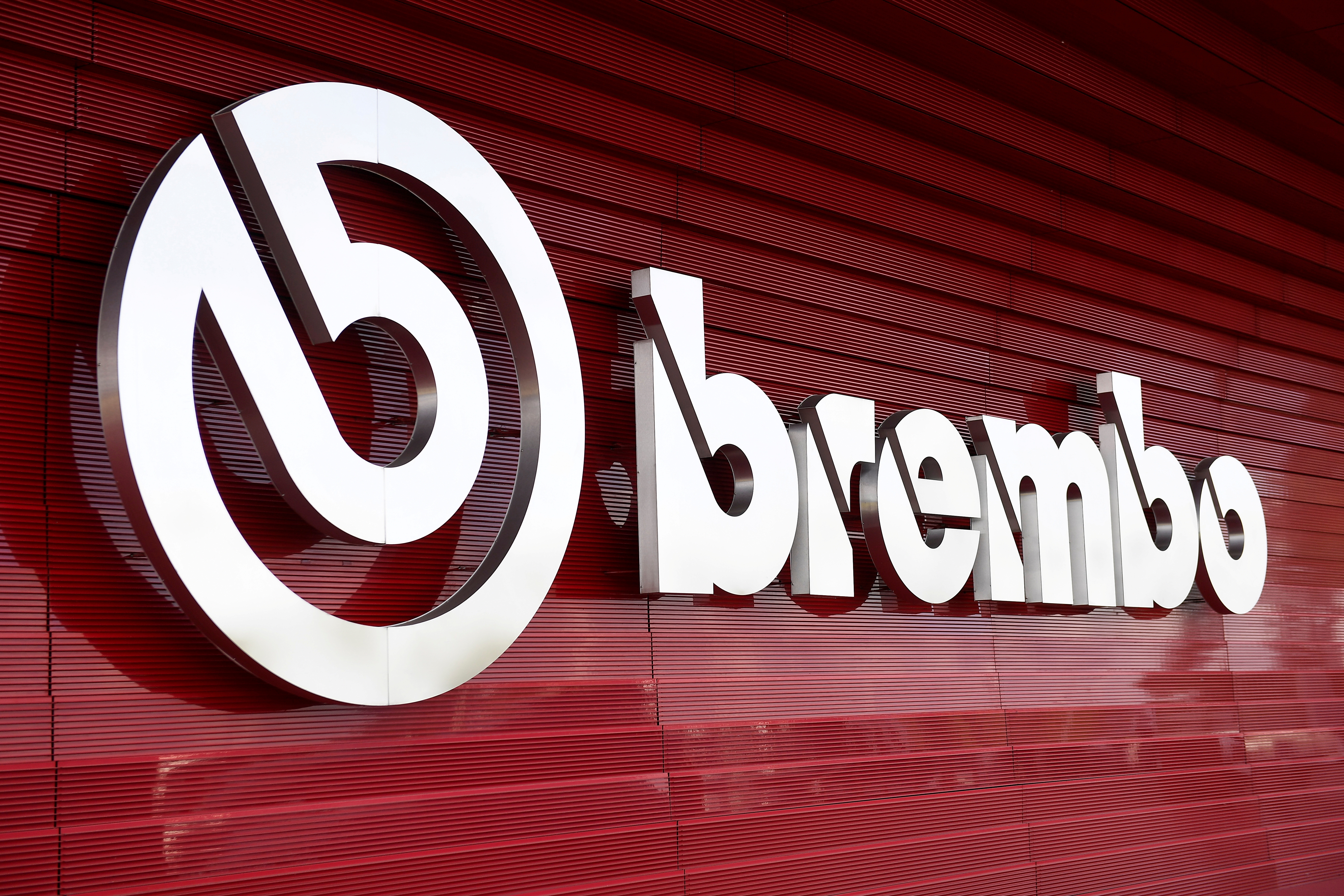 The logo of Brembo is seen at its headquarters in Bergamo, Italy October 7, 2019. REUTERS/Flavio Lo Scalzo