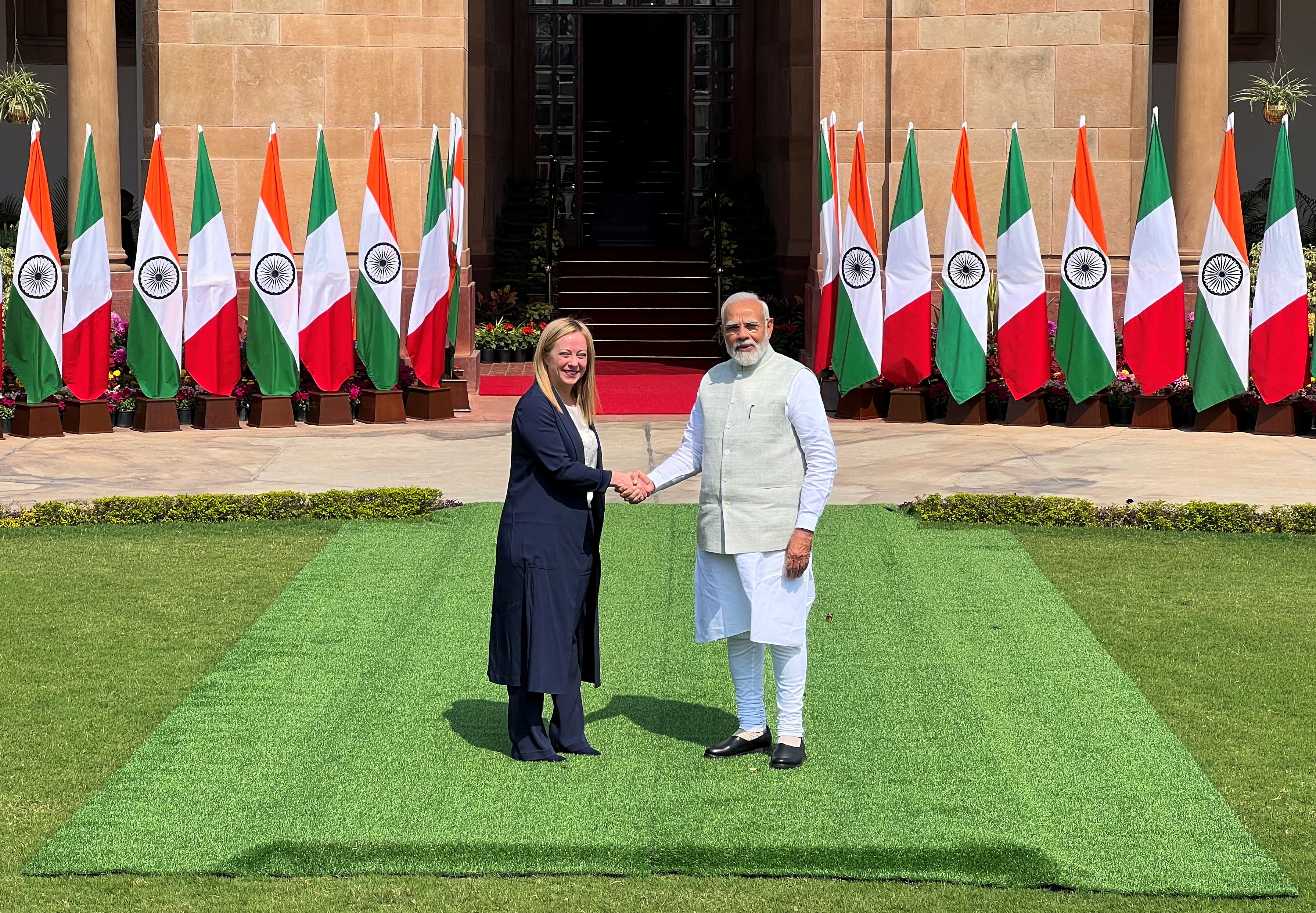 Ceremonial reception for Italian Prime Minister Giorgia Meloni in New Delhi
