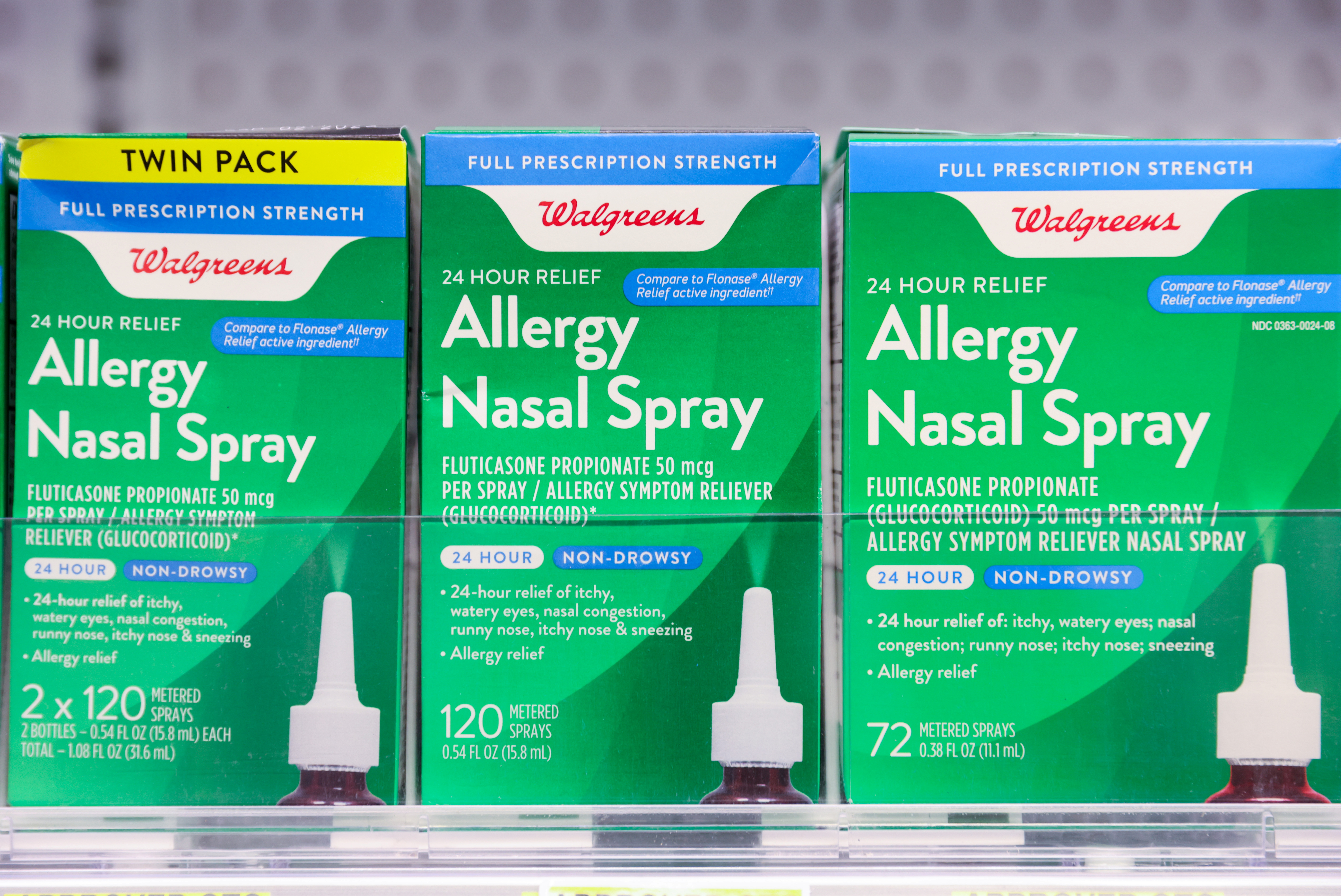Walgreens brand Allergy Nasal Spray, owned by the Walgreens Boots Alliance, Inc., is seen for sale in Manhattan, New York City