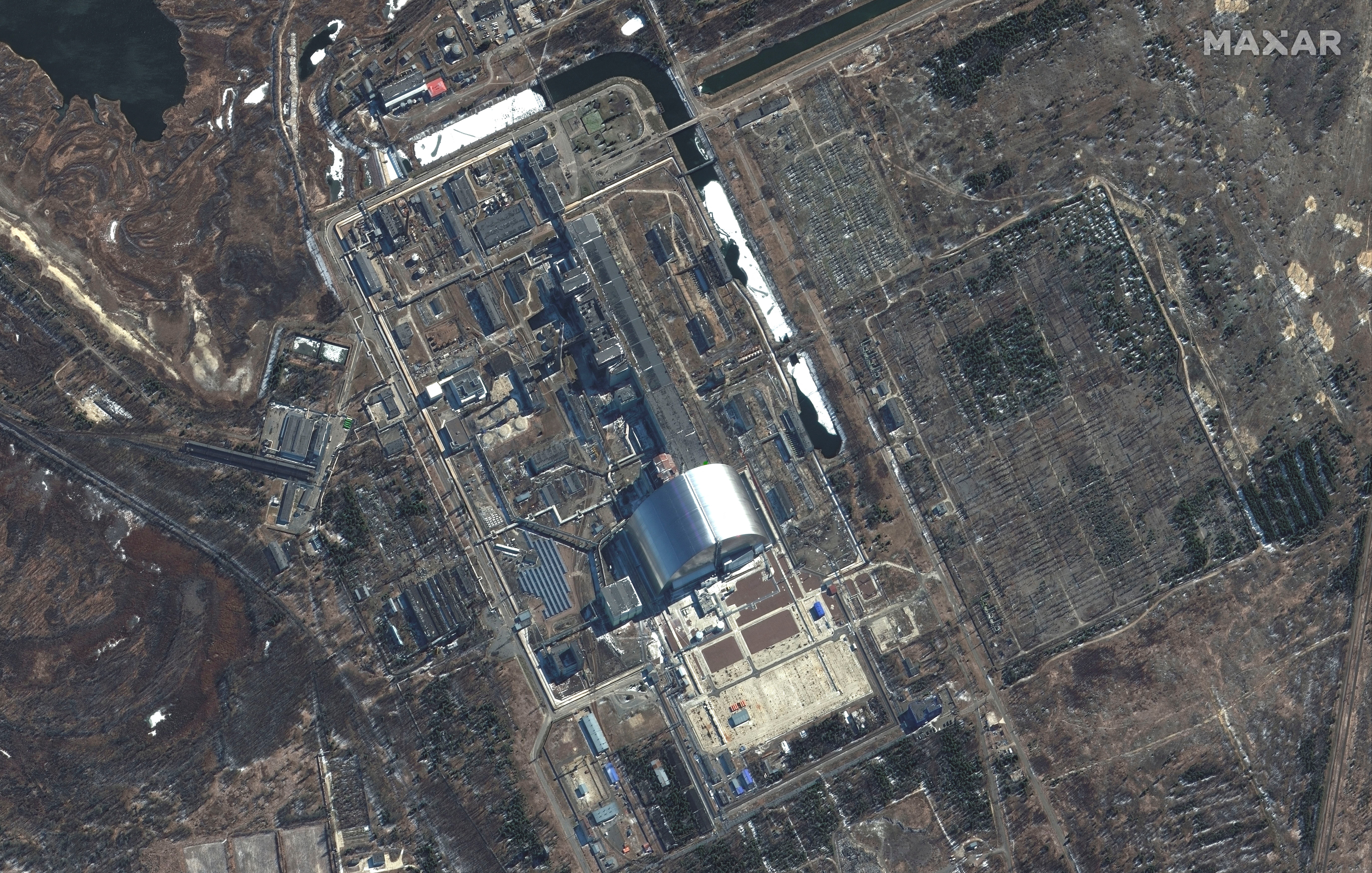 A satellite image shows an overview of Chernobyl