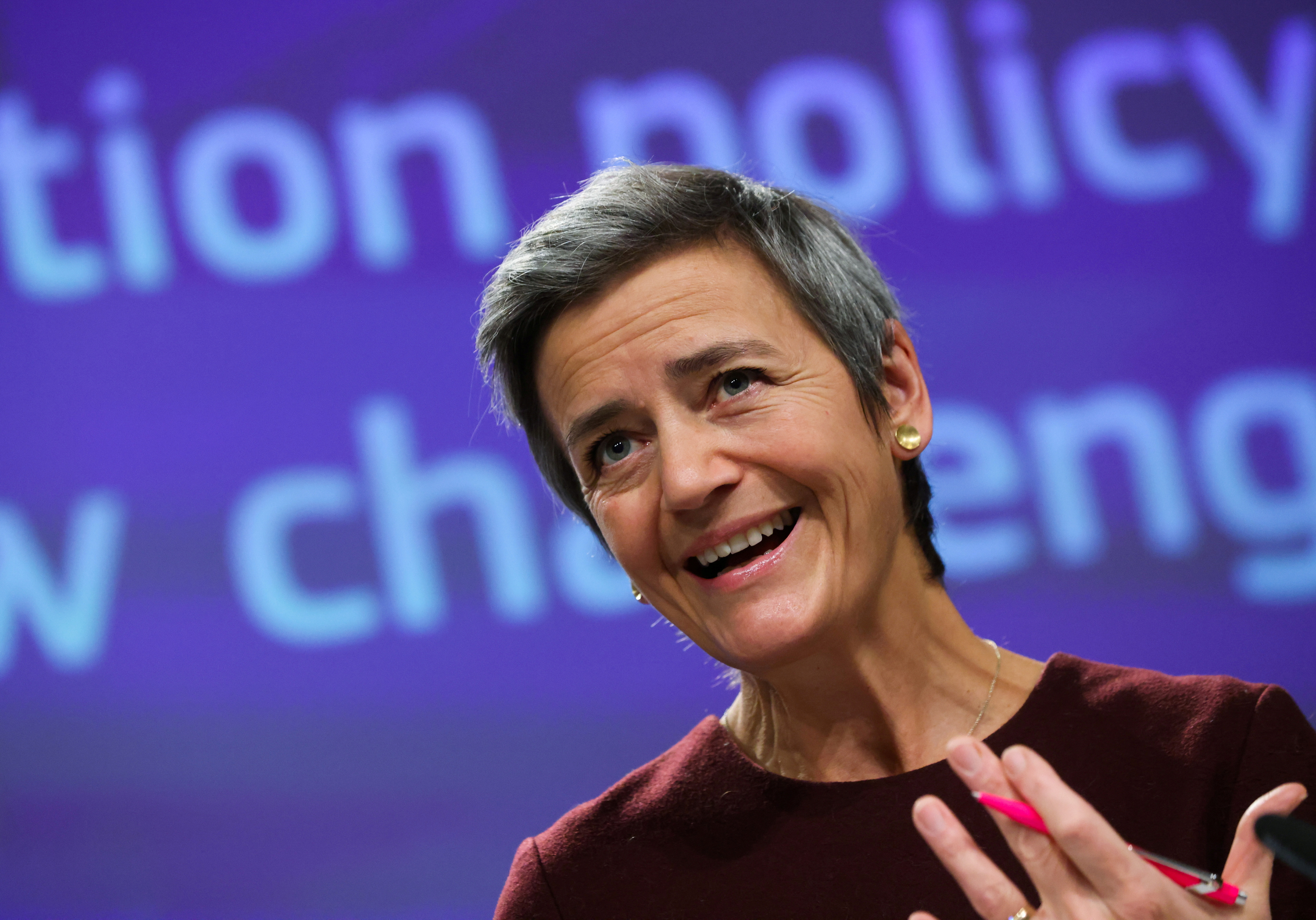 EU Commission Executive Vice-President Margrethe Vestager holds a news conference on European Commission's competition policy, in Brussels, Belgium November 18, 2021, REUTERS/Yves Herman