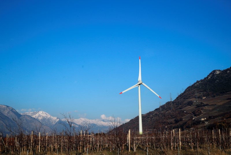 A wind turbine is pictured near Martigny