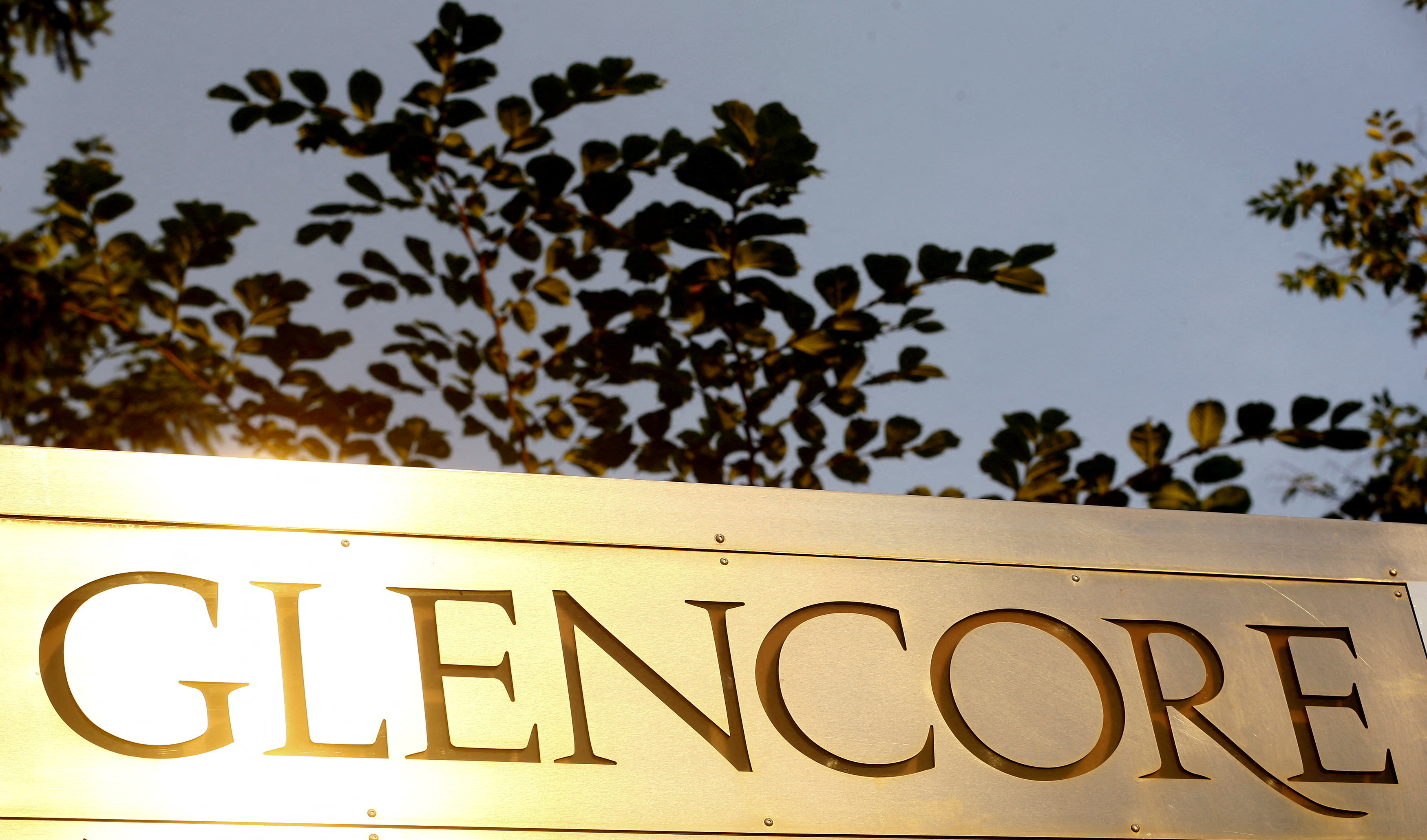 The logo of global miner and commodities trader Glencore at the company's headquarters in Baar, Switzerland