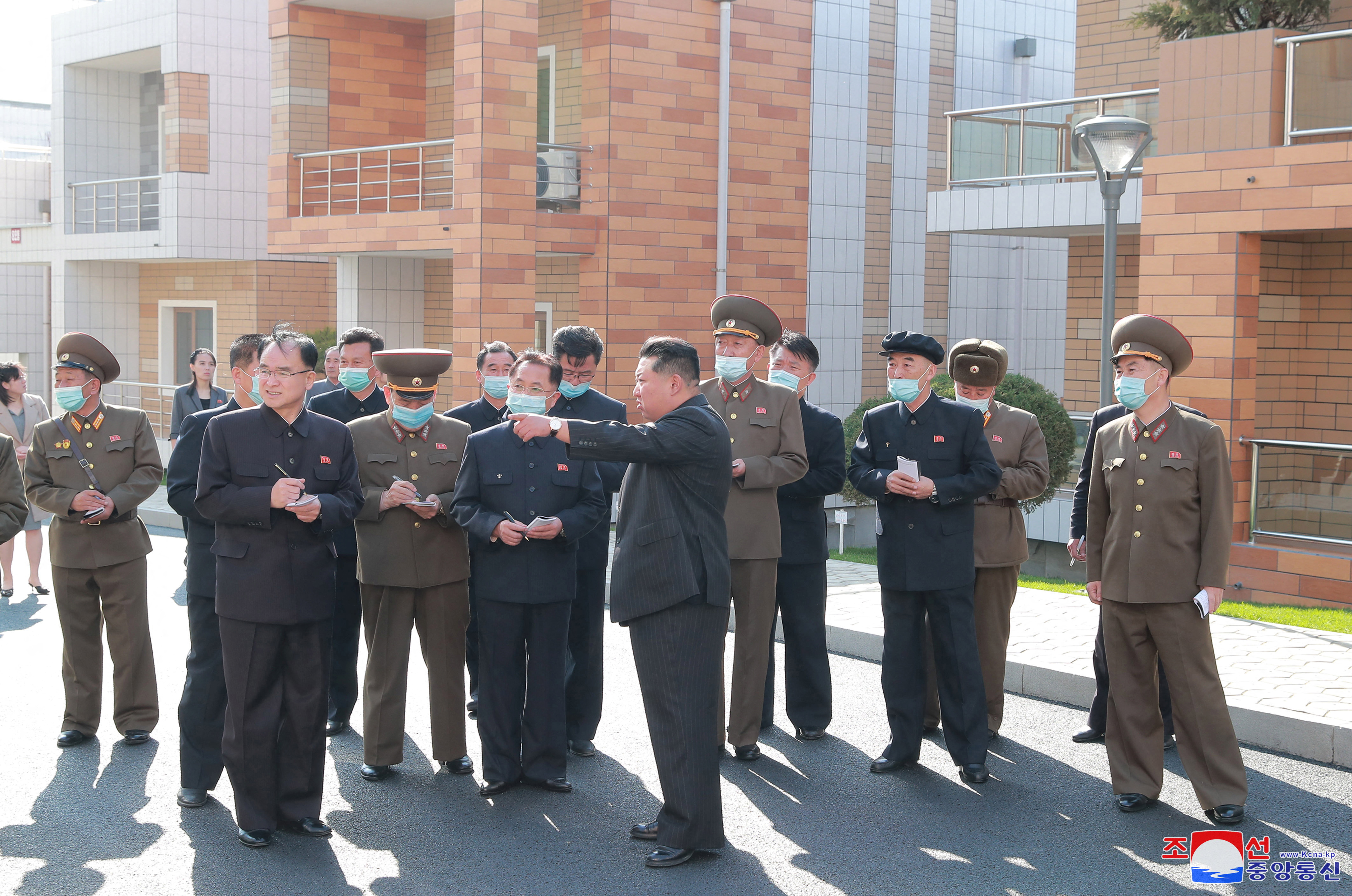 North Korean leader Kim Jong Un inspects the Pothong Riverside Terraced Residential District