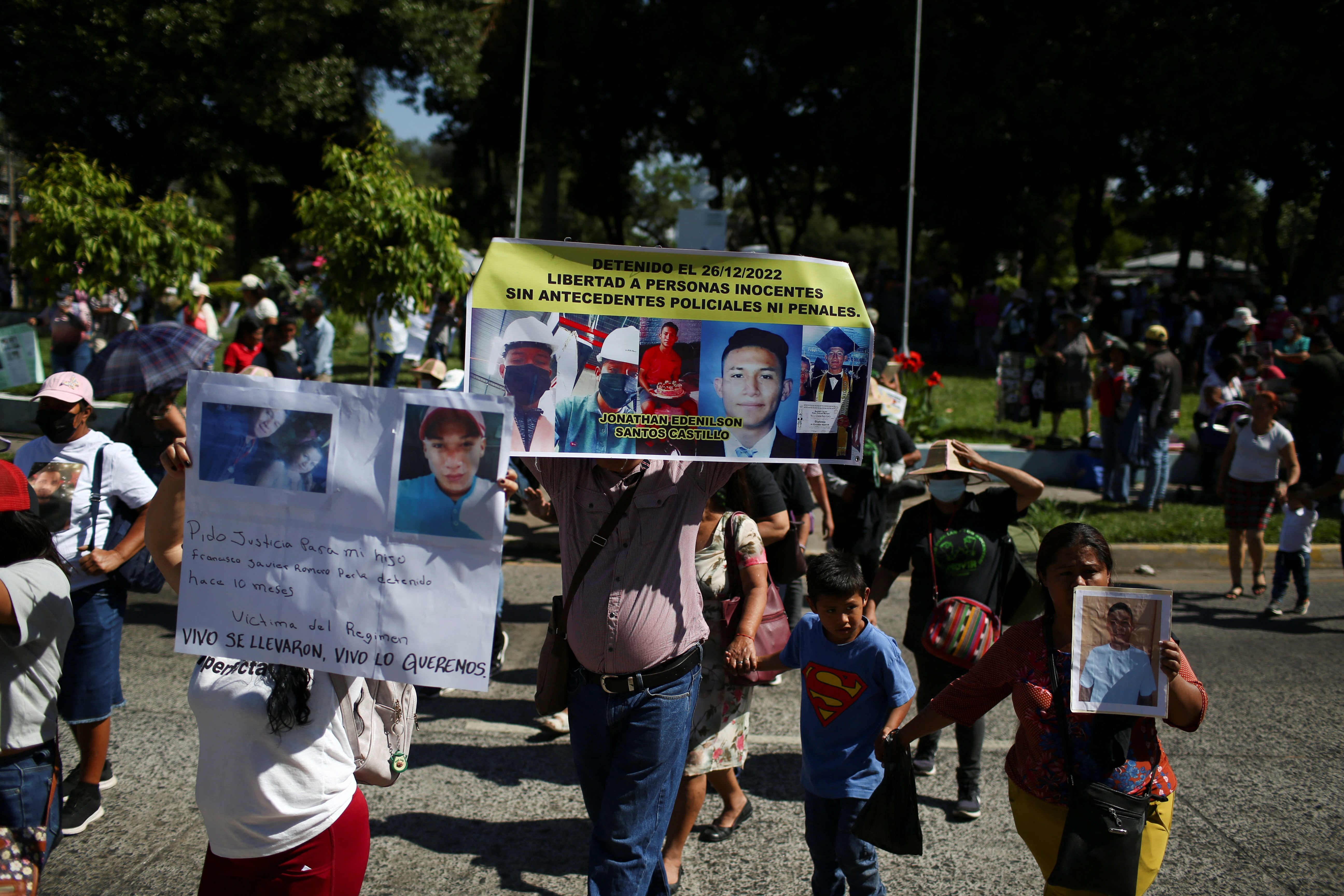 People protest after one year of state of emergency to combat gangs, in San Salvador