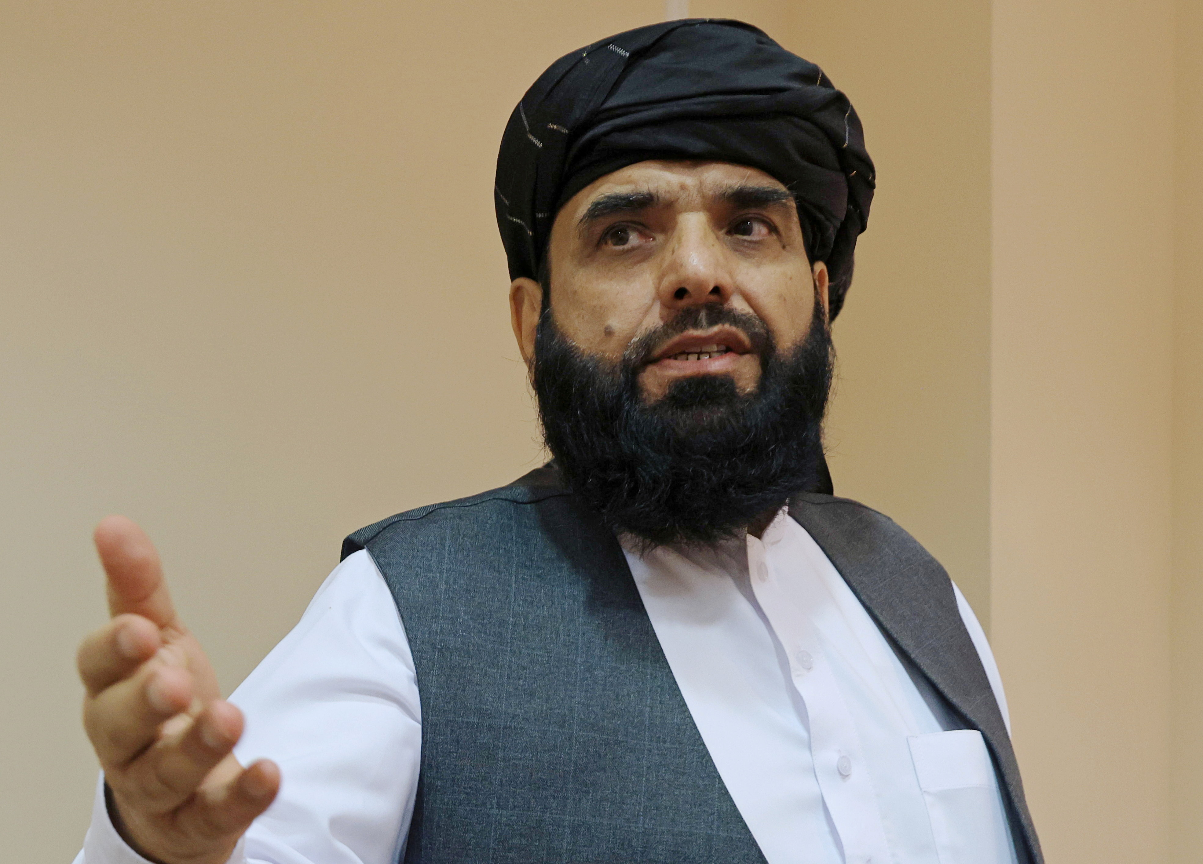 Taliban spokesman Suhail Shaheen leaves after a news conference in Moscow,