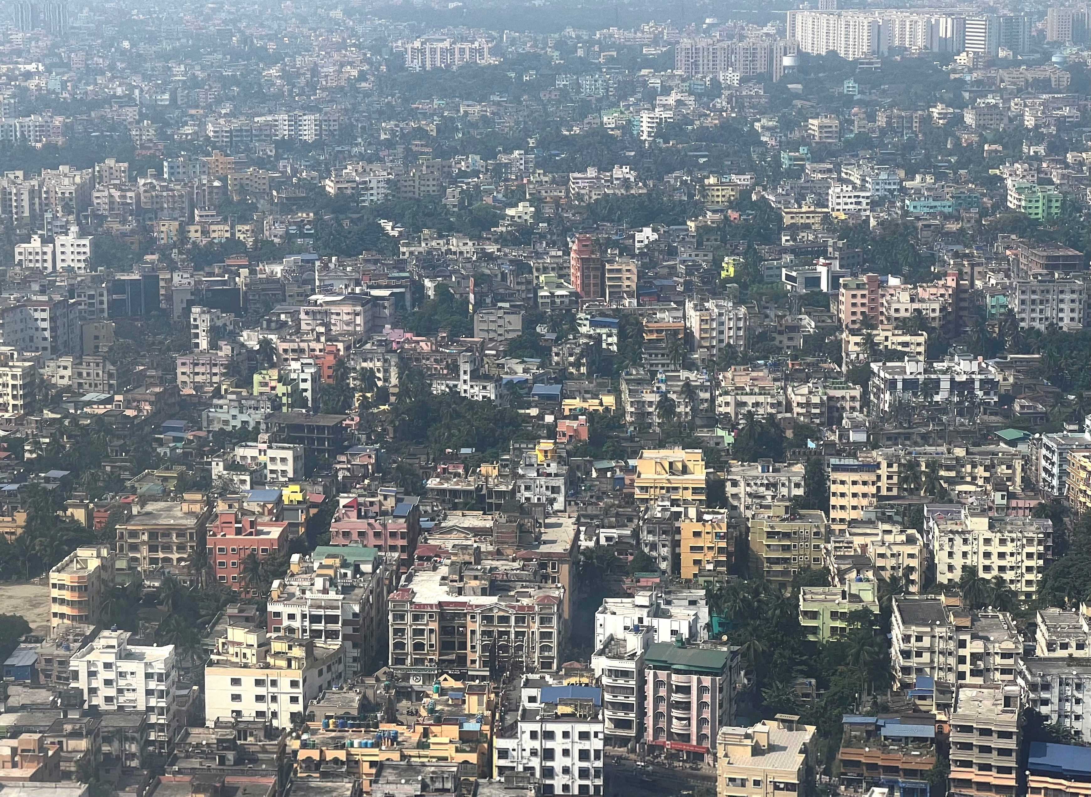 An aerial view shows residential and commercial building in Kolkata